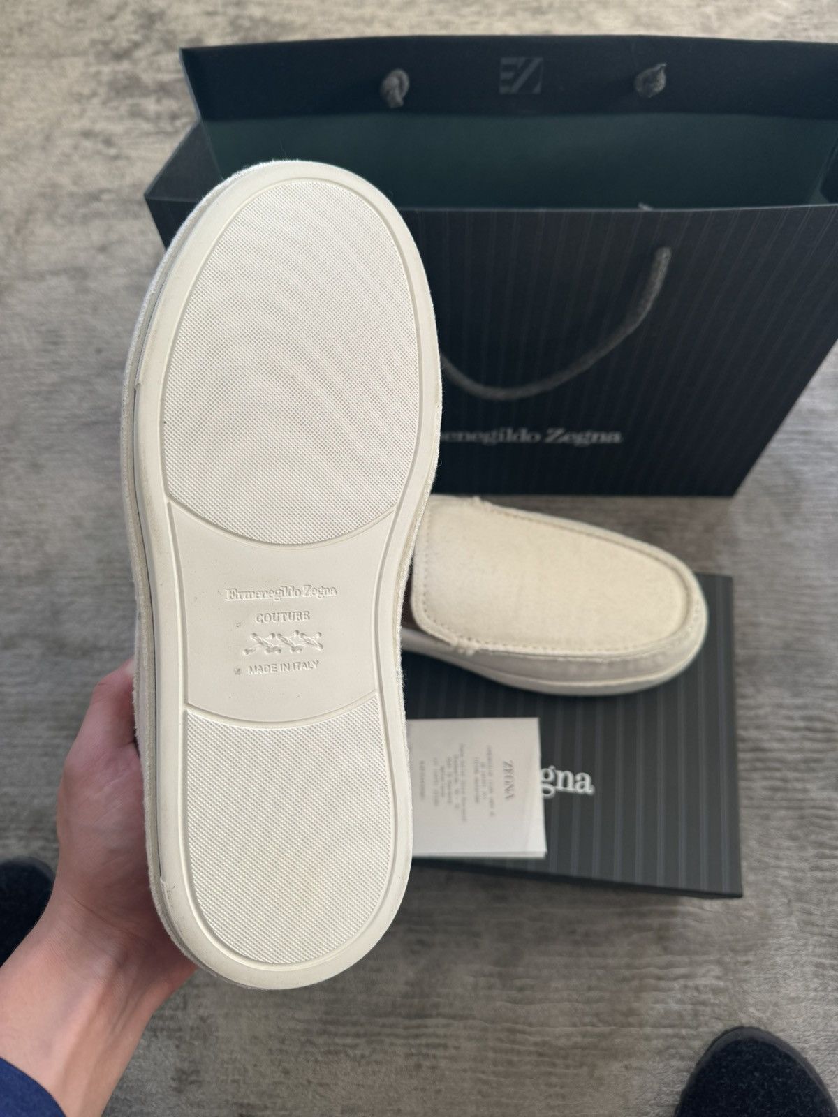 Ermenegildo Zegna Zegna Off White Wool Slip On Sneaker Size US 10 / EU 43 - 5 Thumbnail