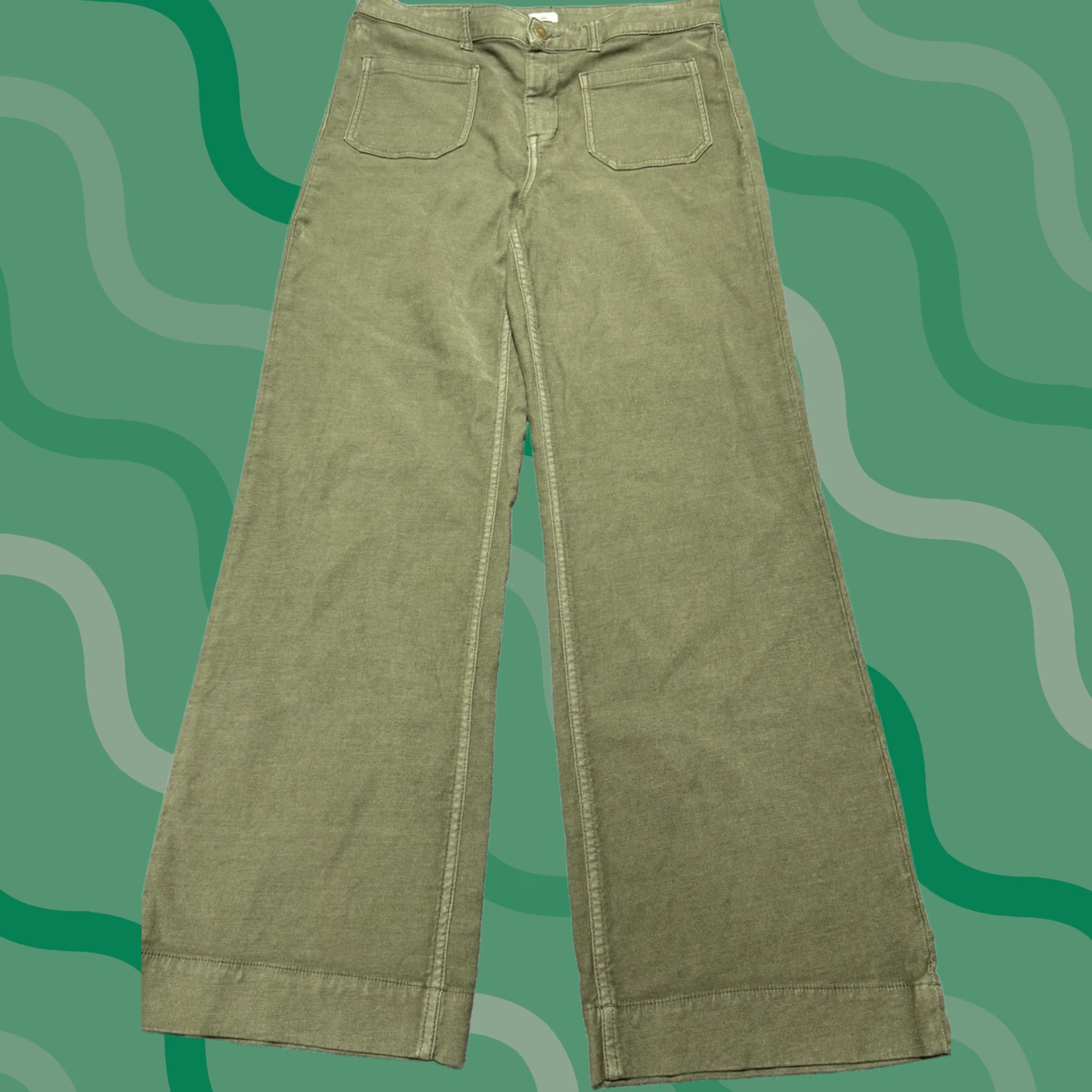 Faherty Faherty Stretch Terry Patch Pocket Pant Womens 32 Green High Rise Wide-Leg Pants Size 24" / US 00 / IT 34 - 1 Thumbnail