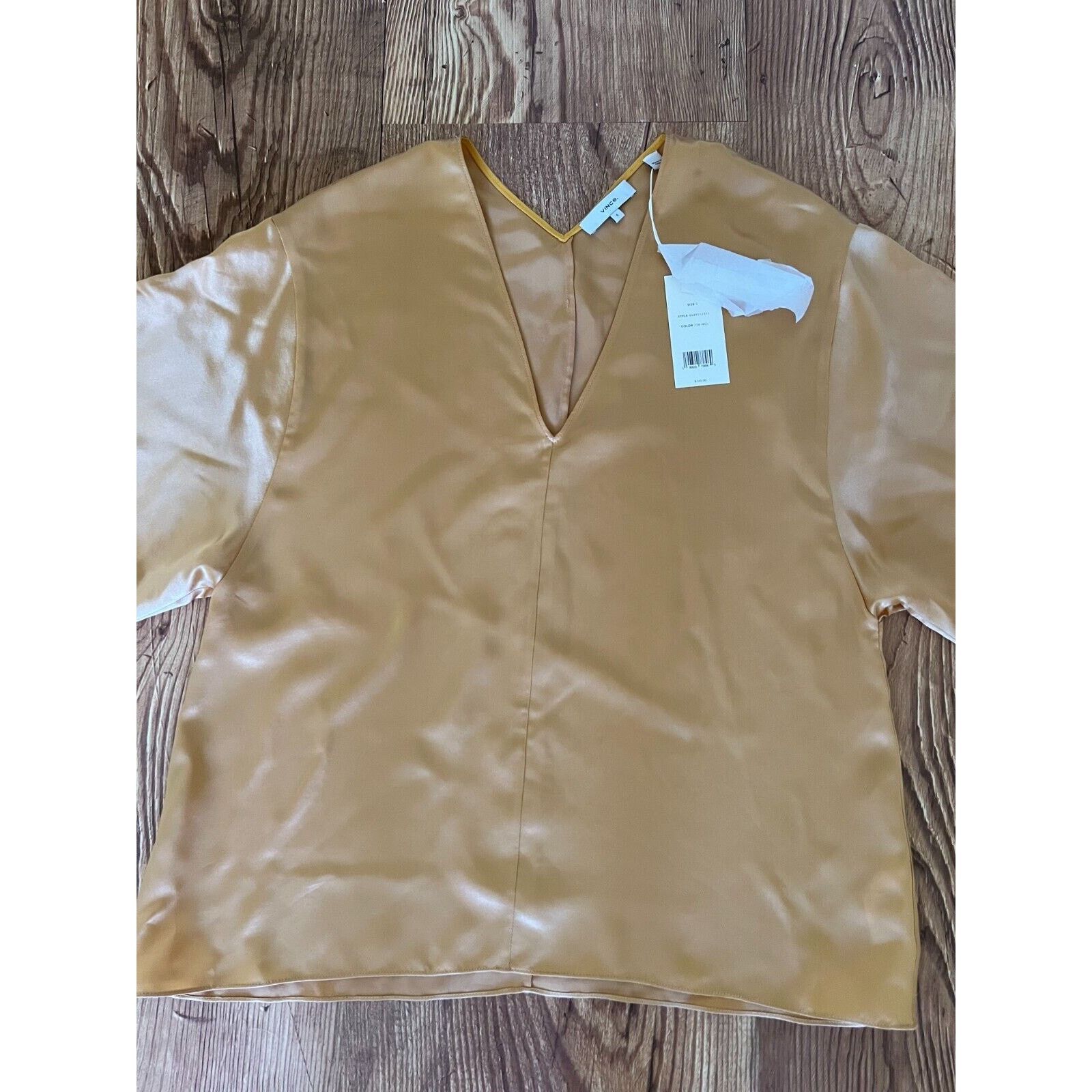 Vince Vince Double V-neck 1/2-sleeve Satin Blouse In Gold Size S Size S / US 4 / IT 40 - 7 Thumbnail
