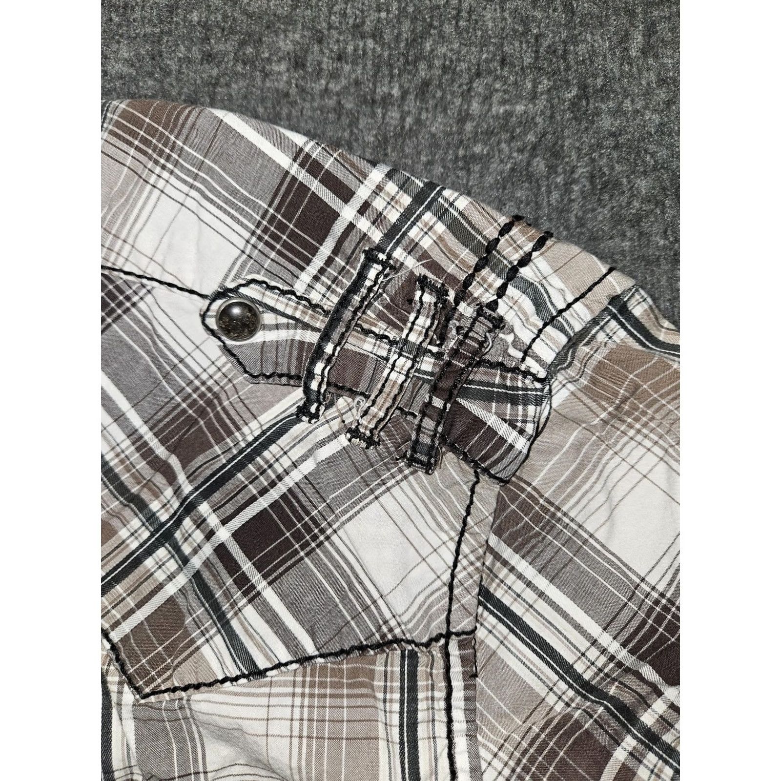 BKE BKE Shirt Mens Medium Brown Plaid Slim Fit Stretch Western Snap Short Sleeve Size US M / EU 48-50 / 2 - 7 Thumbnail