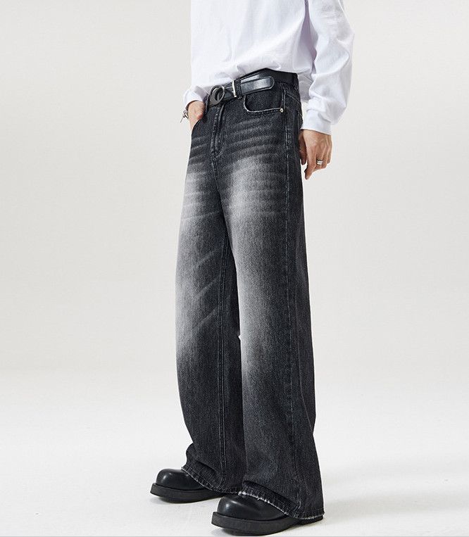 Jean Men's washed distressed loose straight wide-leg jeans Size US 32 / EU 48 - 3 Thumbnail