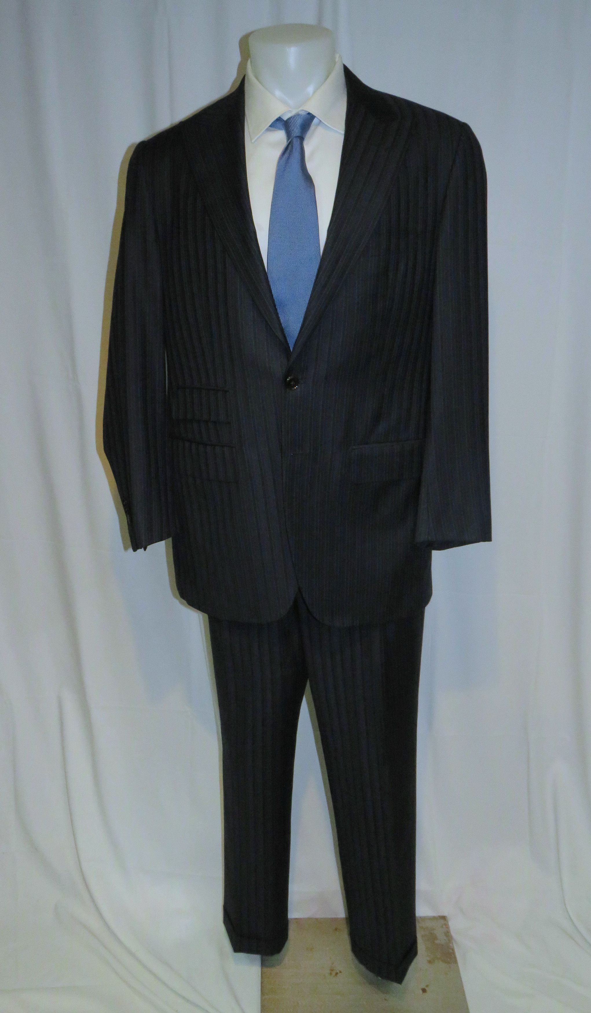 Other Marcello Vero Navy Striped Silk Blend Two Button Suit 43R Size 40R - 1 Thumbnail