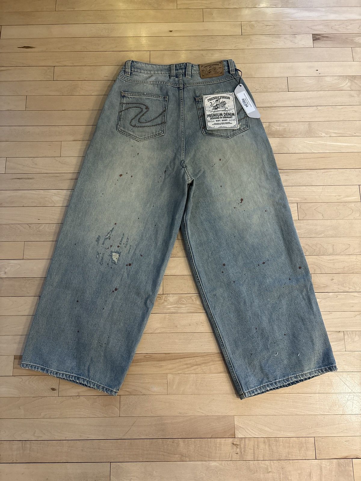 Trendt Vision Trendt Vision Repaired Construction Denim Jeans Blue