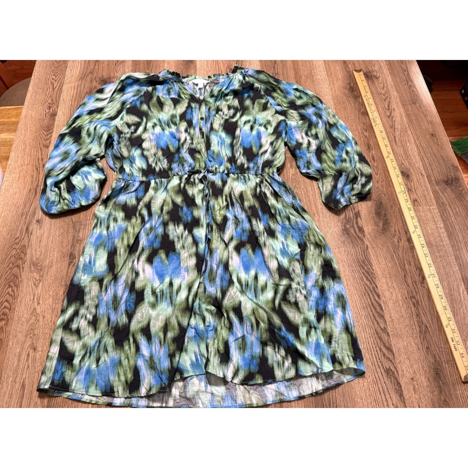 Vintage Time & Tru Dress Women's XL Blue Long Sleeve V-Neck Knee Length Shirt Dress Pockets Casual Size XL / US 12-14 / IT 48-50 - 2 Thumbnail