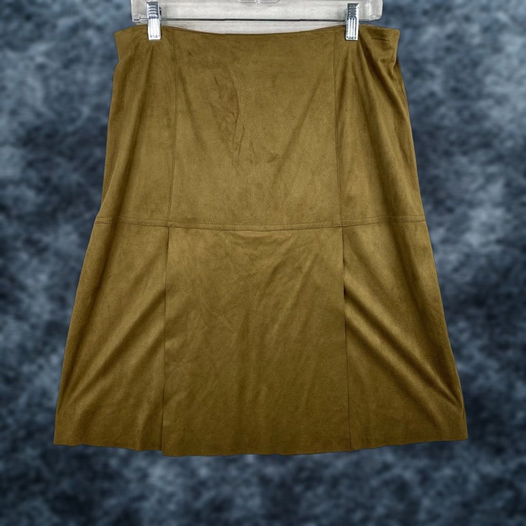 Vintage VINTAGE Max Studio Skirt Womens L Brown Faux Suede Pencil Pull On Stretch NWT Knee Length 90s Size 36" / US 14 / IT 50 - 1 Thumbnail