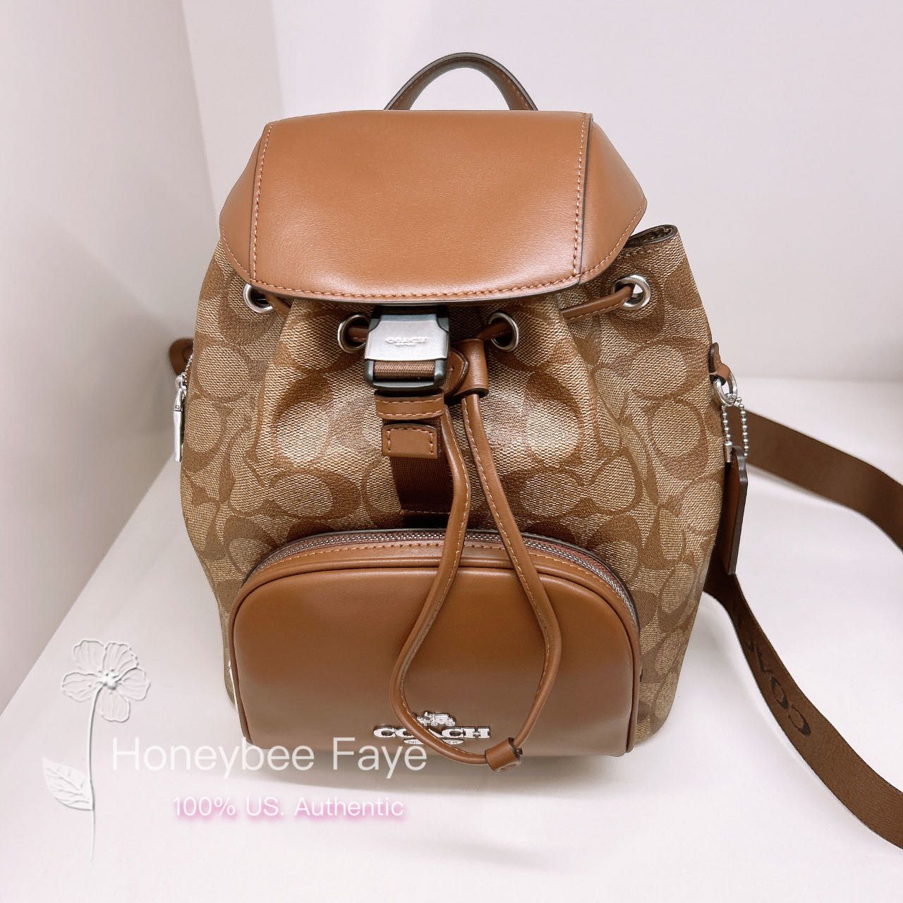 image of NWT Coach Pace Backpack In Signature Canvas Cr130 in Silver/Khaki/Saddle, Women's