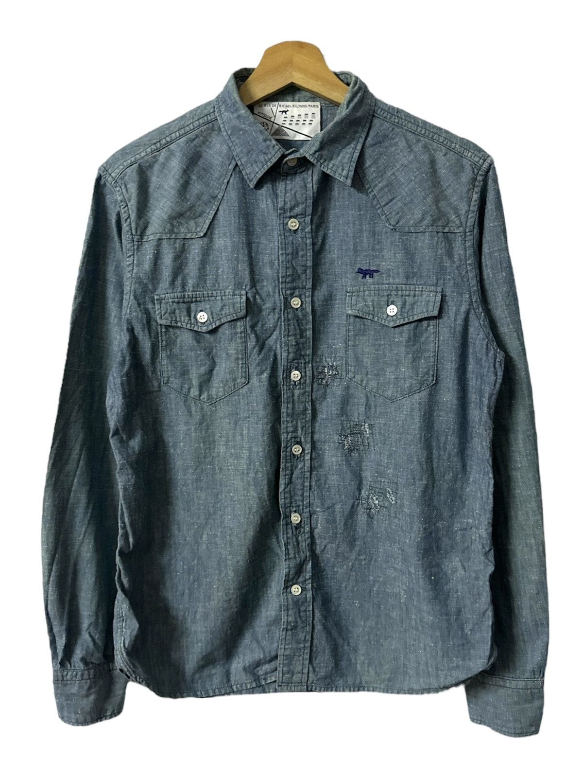 Maison Kitsune Maison Kitsune Richelieu Paris Denim Distressed Design L/S Size US M / EU 48-50 / 2 - 1 Thumbnail