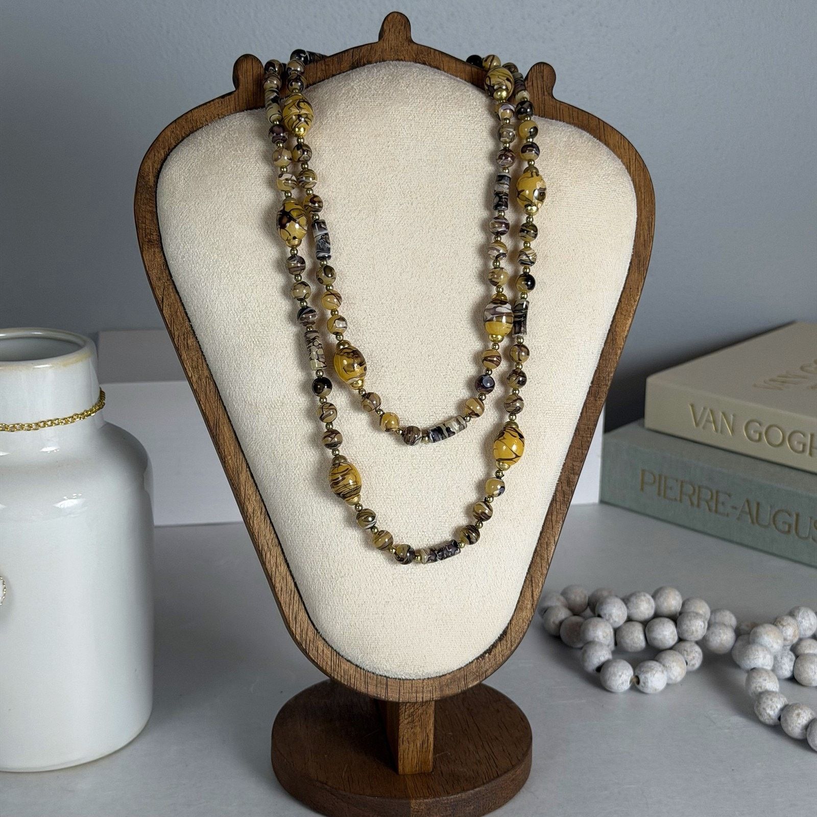 Other Boho VTG 1980s Marbled Earthy Gold-Tones Beaded 40" Necklace Size ONE SIZE - 1 Thumbnail