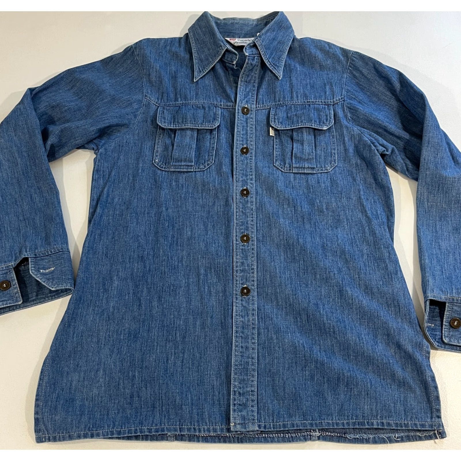 Levi's VINTAGE Levi's Panatela Signature Collection Denim Shirt Mens L Blue 70s Classic Americana Button-Up Pockets Size US L / EU 52-54 / 3 - 4 Thumbnail
