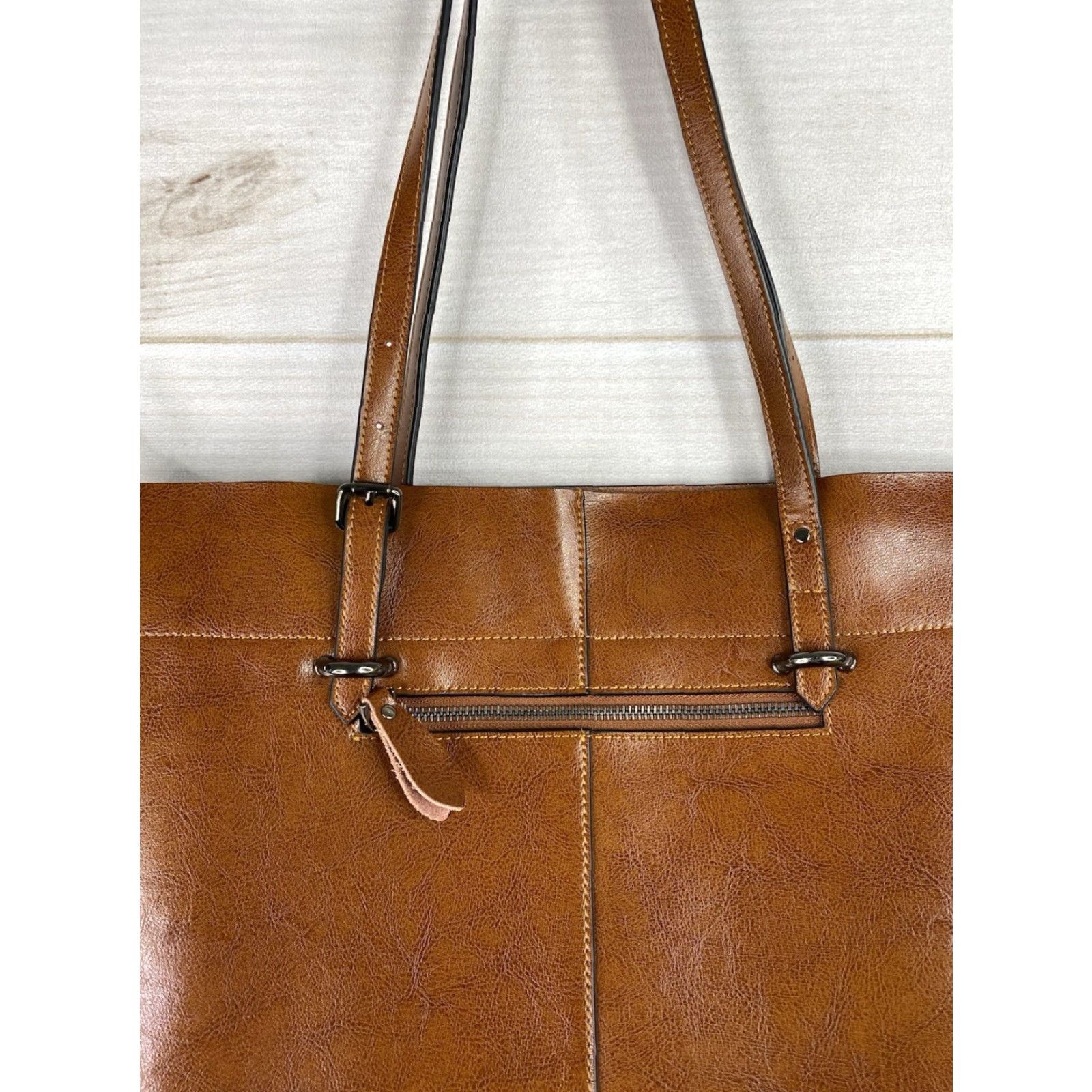 Doublet S-ZONE Leather Zip Tote Shoulder Bag Large Distressed Cognac Brown Double Straps Size ONE SIZE - 2 Thumbnail