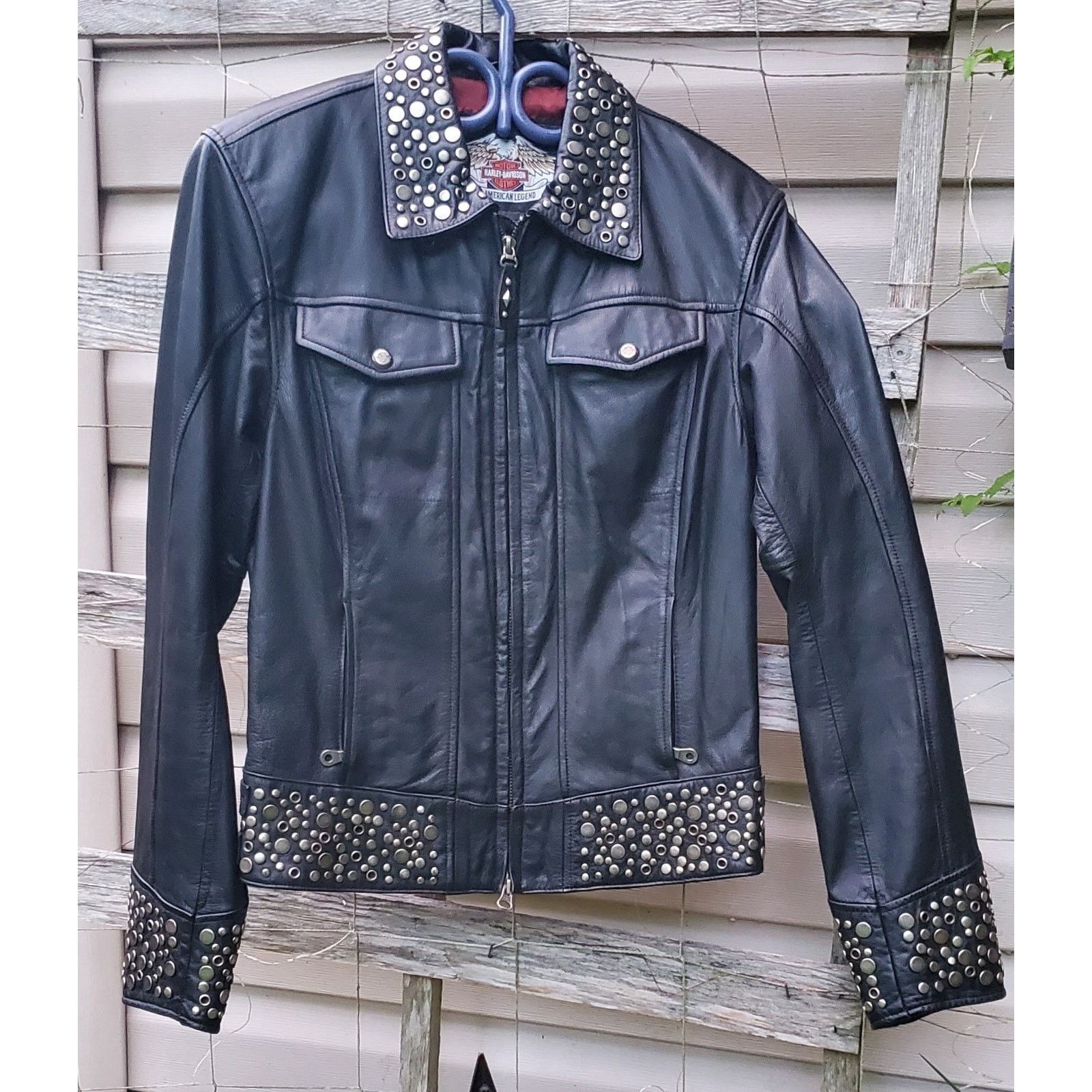 Harley Davidson Harley Davidson Womens Studded Leather Jacket M Black Biker Size M / US 6-8 / IT 42-44 - 2 Thumbnail