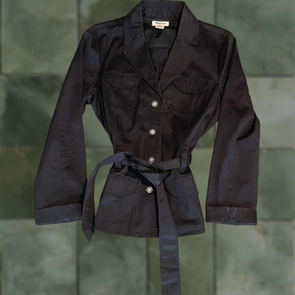 TOMMY BAHAMA Shirt Women's Size Medium Black 4 Button Long Sleeves Belt