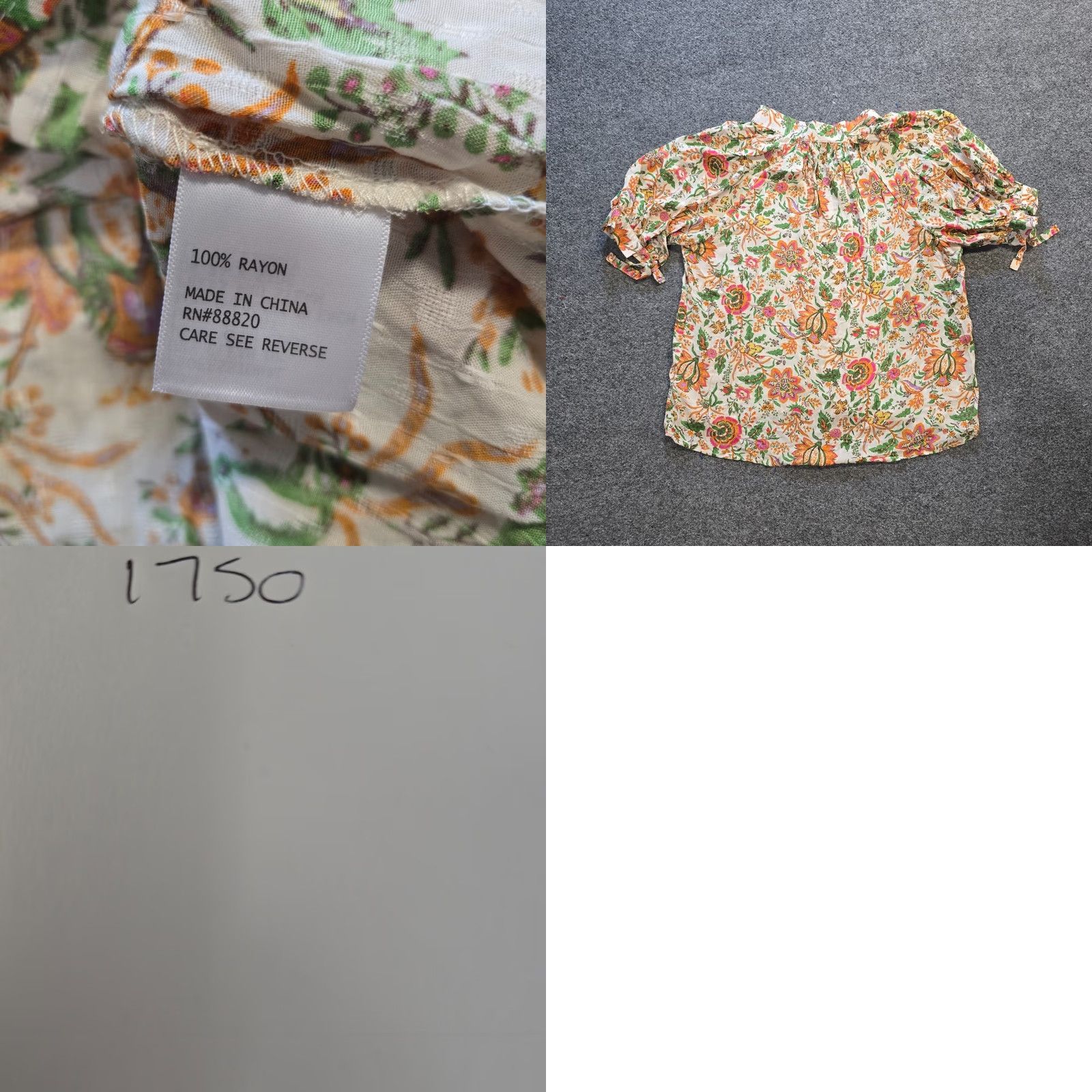 Nicole Miller Nicole Miller Top Womens Size Medium Green Orange Floral Puffed Sleeve Casual Blouse Size M / US 6-8 / IT 42-44 - 8 Thumbnail