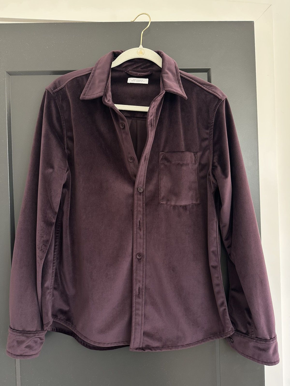 Saturdays NYC Plum Velvet Shirt Size US S / EU 44-46 / 1 - 1 Thumbnail