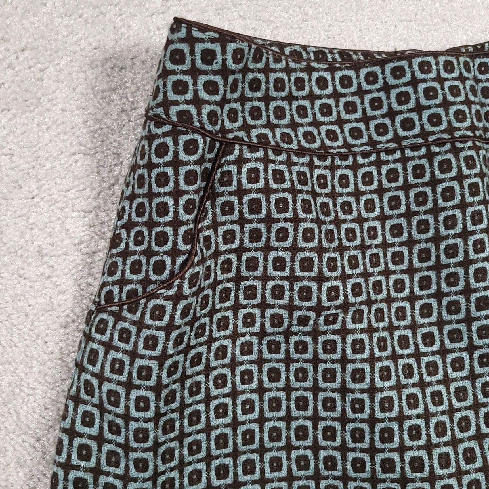 Worthington Worthington Skirt Women's 6 Teal Brown Lined Knit Geometric Pockets Zip Pencil Skirt Size 28" / US 6 / IT 42 - 3 Thumbnail