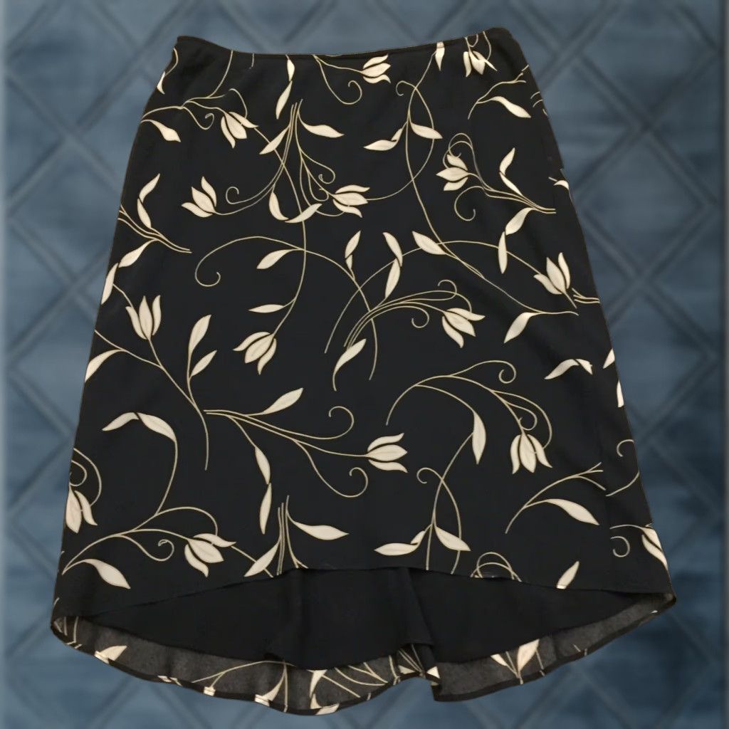 Express Express Skirt Floral Midi Lined Pull On Black Beige Large Ladies A-Line Elastic Waist Polyester Women Regular 60s? Size 36" / US 14 / IT 50 - 1 Thumbnail