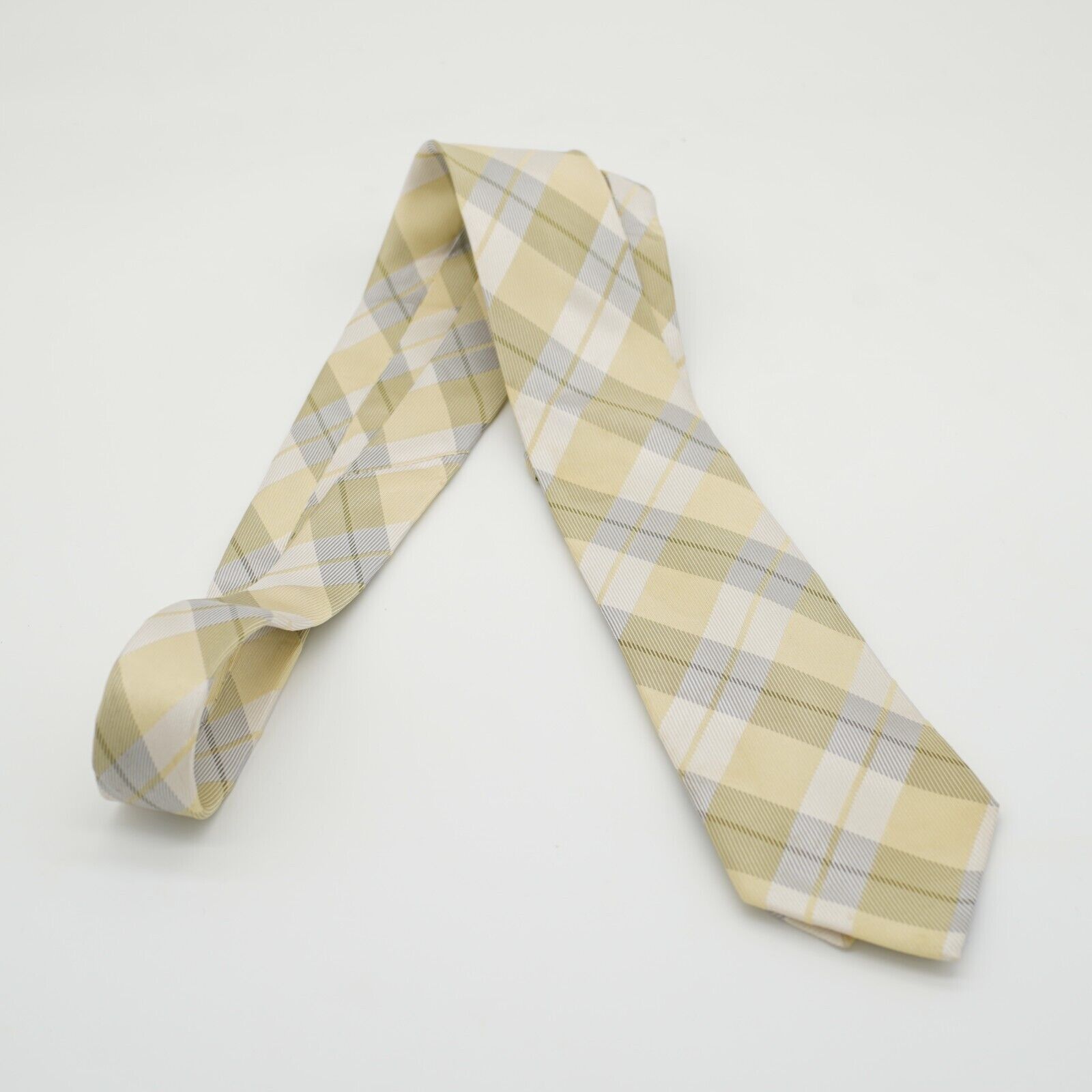 Express Express Yellow White Plaid Woven Long Slk Tie Size ONE SIZE - 6 Thumbnail