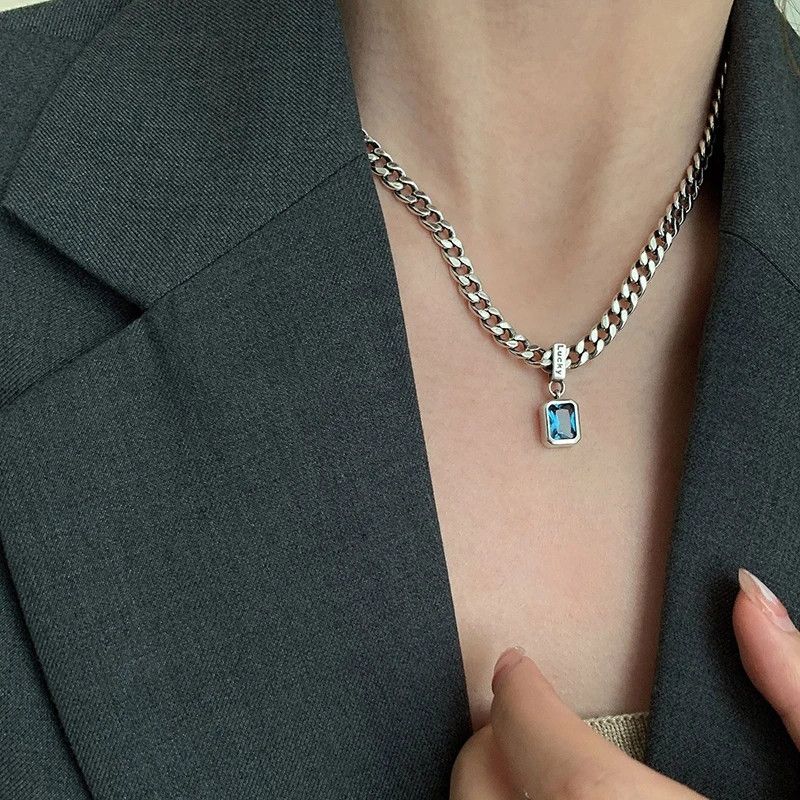 Other Square Blue Zirconia Pendant Necklace Size ONE SIZE - 2 Thumbnail