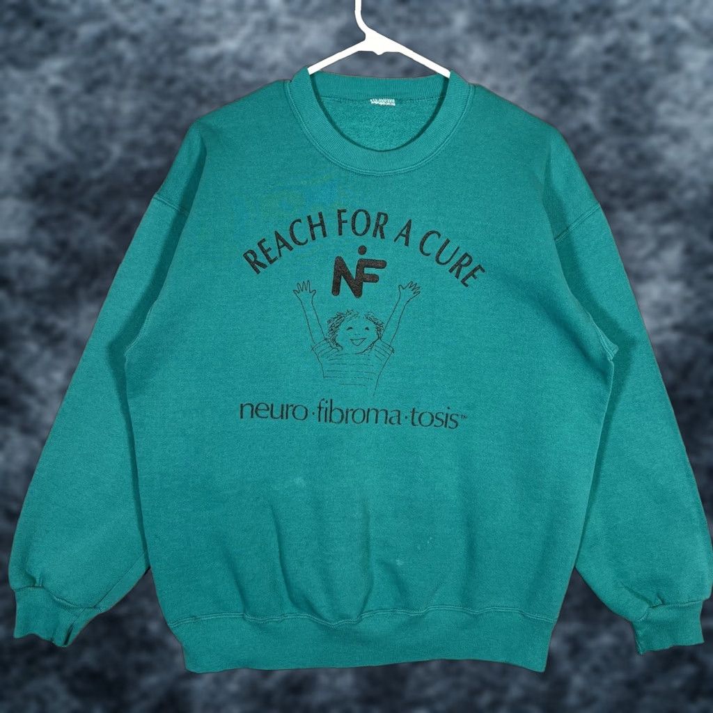 Jerzees VINTAGE A1 VTG 90s Reach For A Cure Sweater Adult Medium Teal Green Neuro Fibromatosis Size US M / EU 48-50 / 2 - 1 Thumbnail