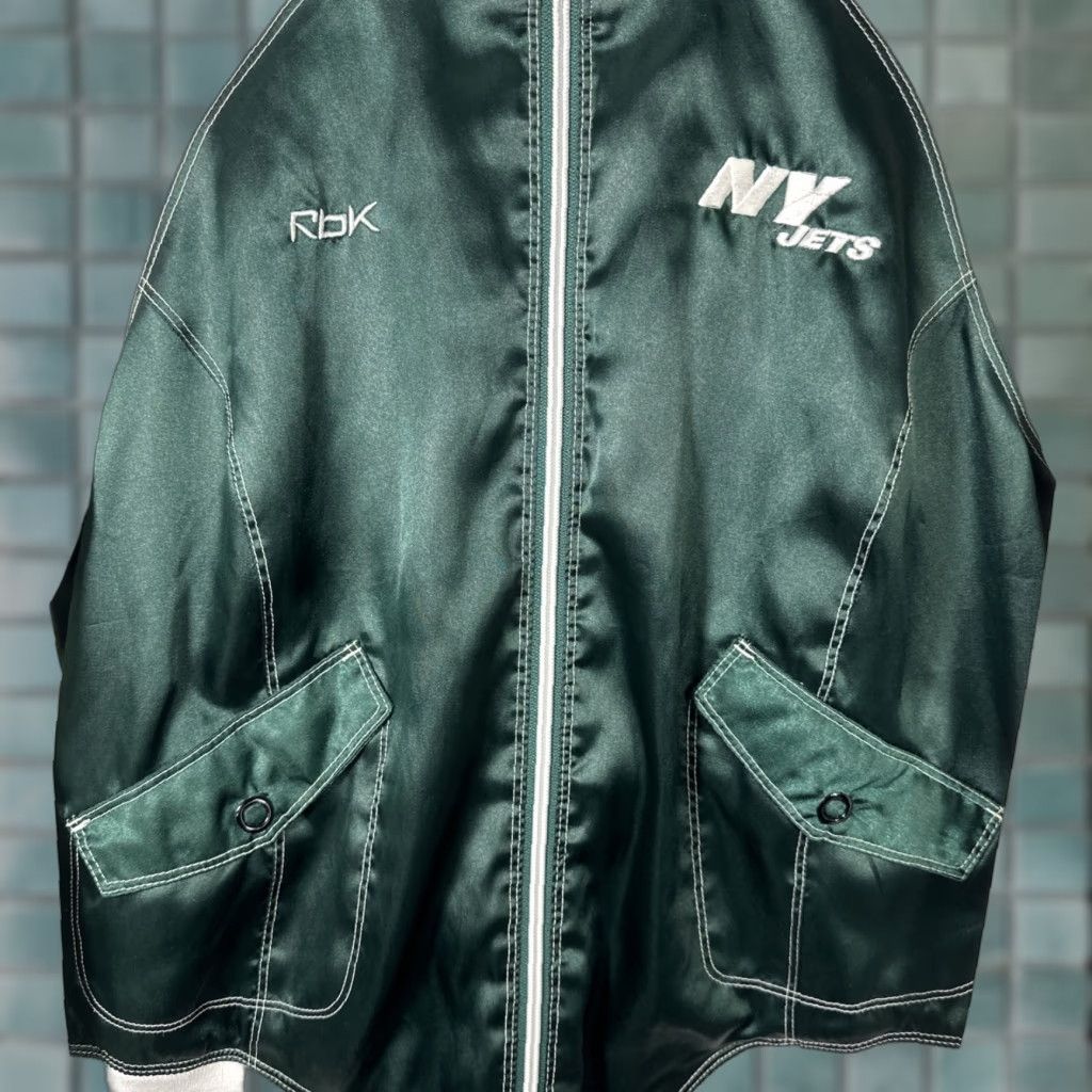 Reebok VINTAGE Reebok NFL Women's New York Jets Satin Bomber Jacket L Green Jets Sports Womens Short Full Zip Size L / US 10 / IT 46 - 1 Thumbnail