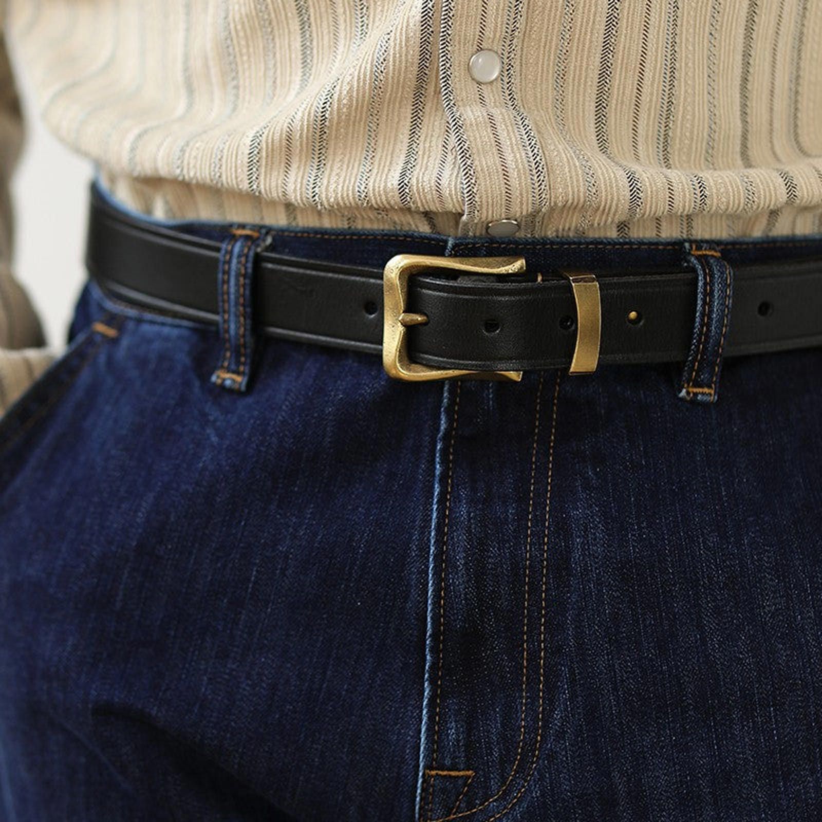 Leather Italian Cowhide Belt – Retro Cavalry Style, Handmade Size ONE SIZE - 1 Thumbnail