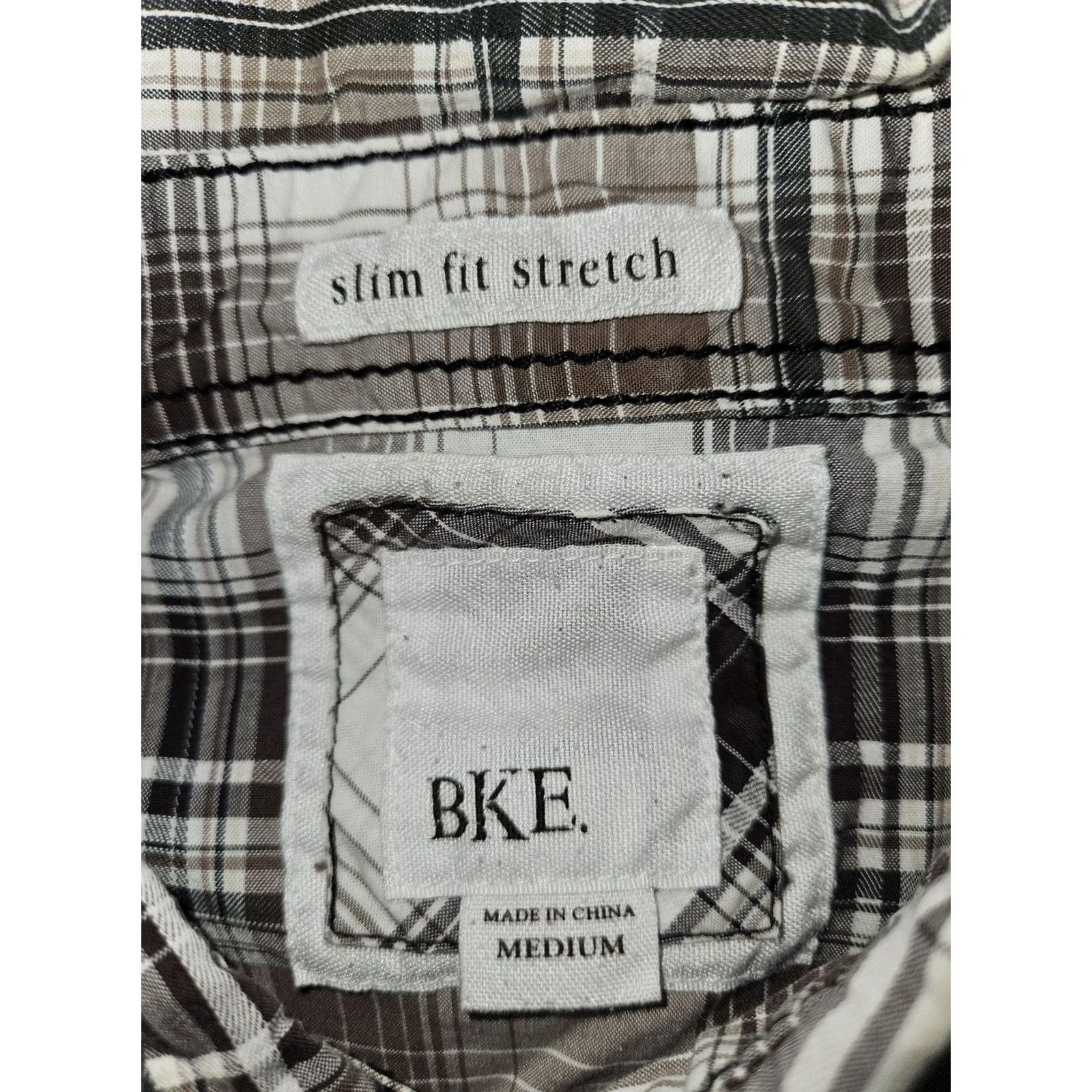 BKE BKE Shirt Mens Medium Brown Plaid Slim Fit Stretch Western Snap Short Sleeve Size US M / EU 48-50 / 2 - 2 Thumbnail