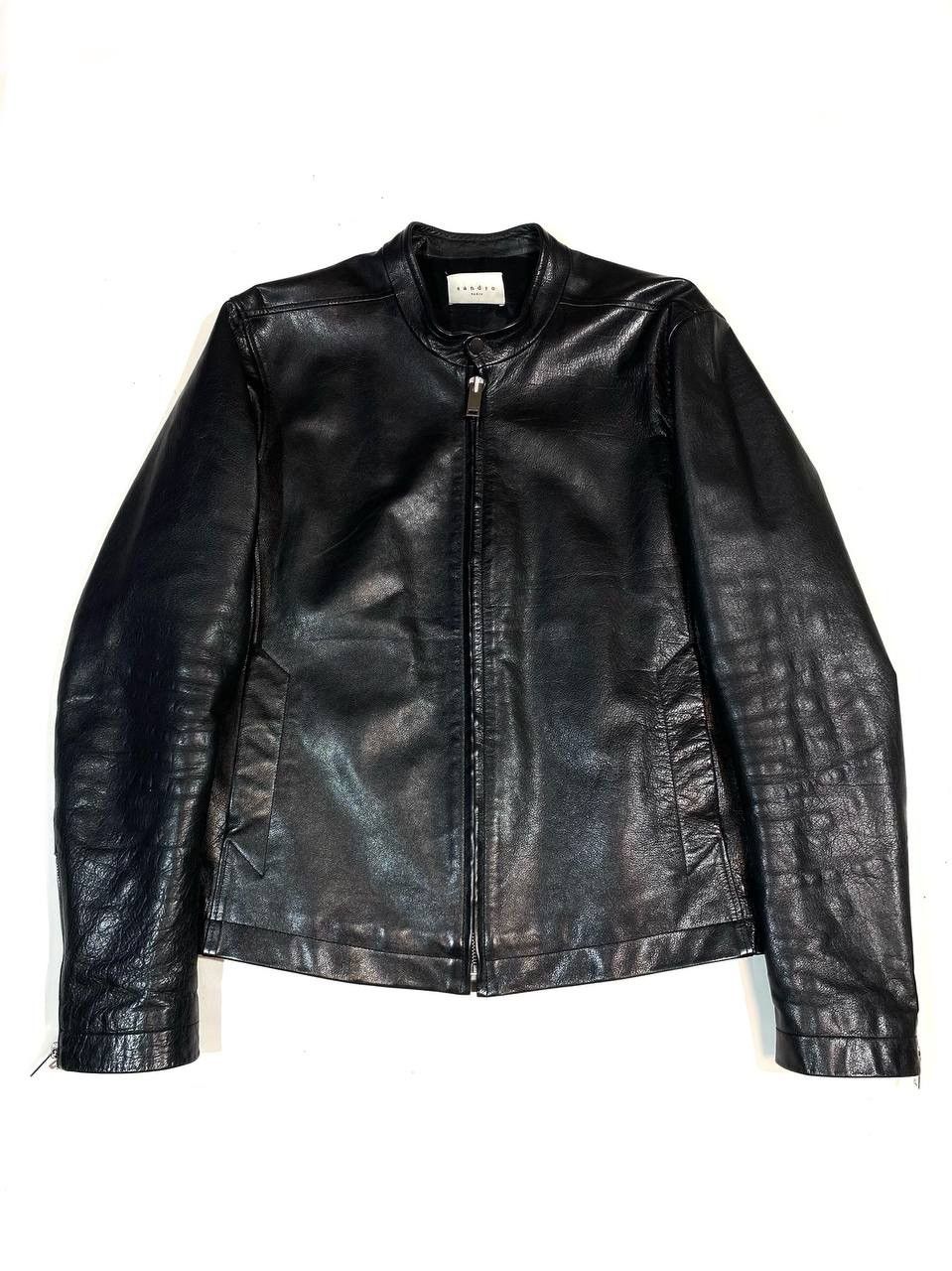 Sandro Paris Men Leather Jacket Black Biker Motorcycle