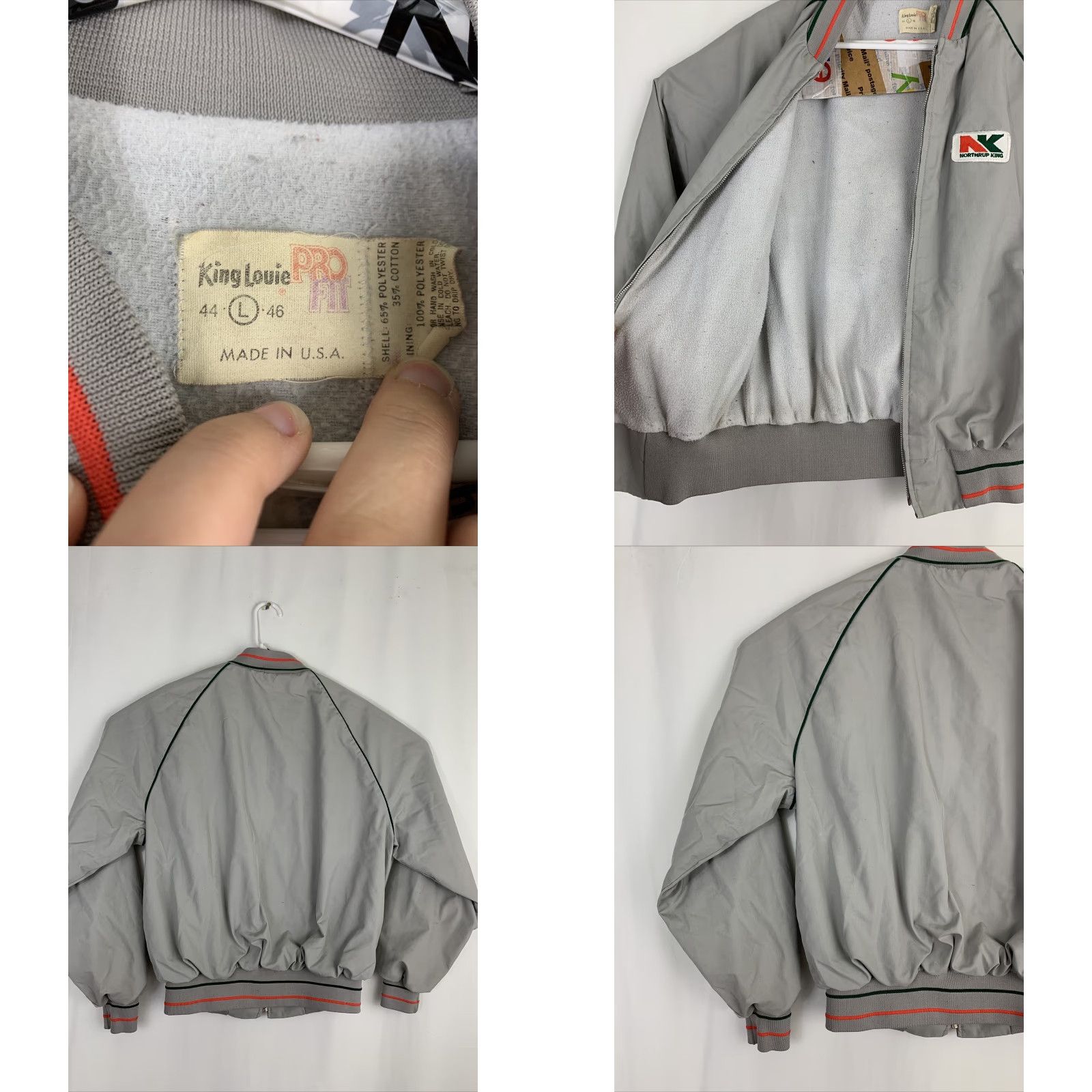 Vintage VINTAGE King Louie Pro Fit Bomber Jacket Full Zip Up Gray Mens Large 26” 26” 27” Jacket Size US L / EU 52-54 / 3 - 8 Thumbnail