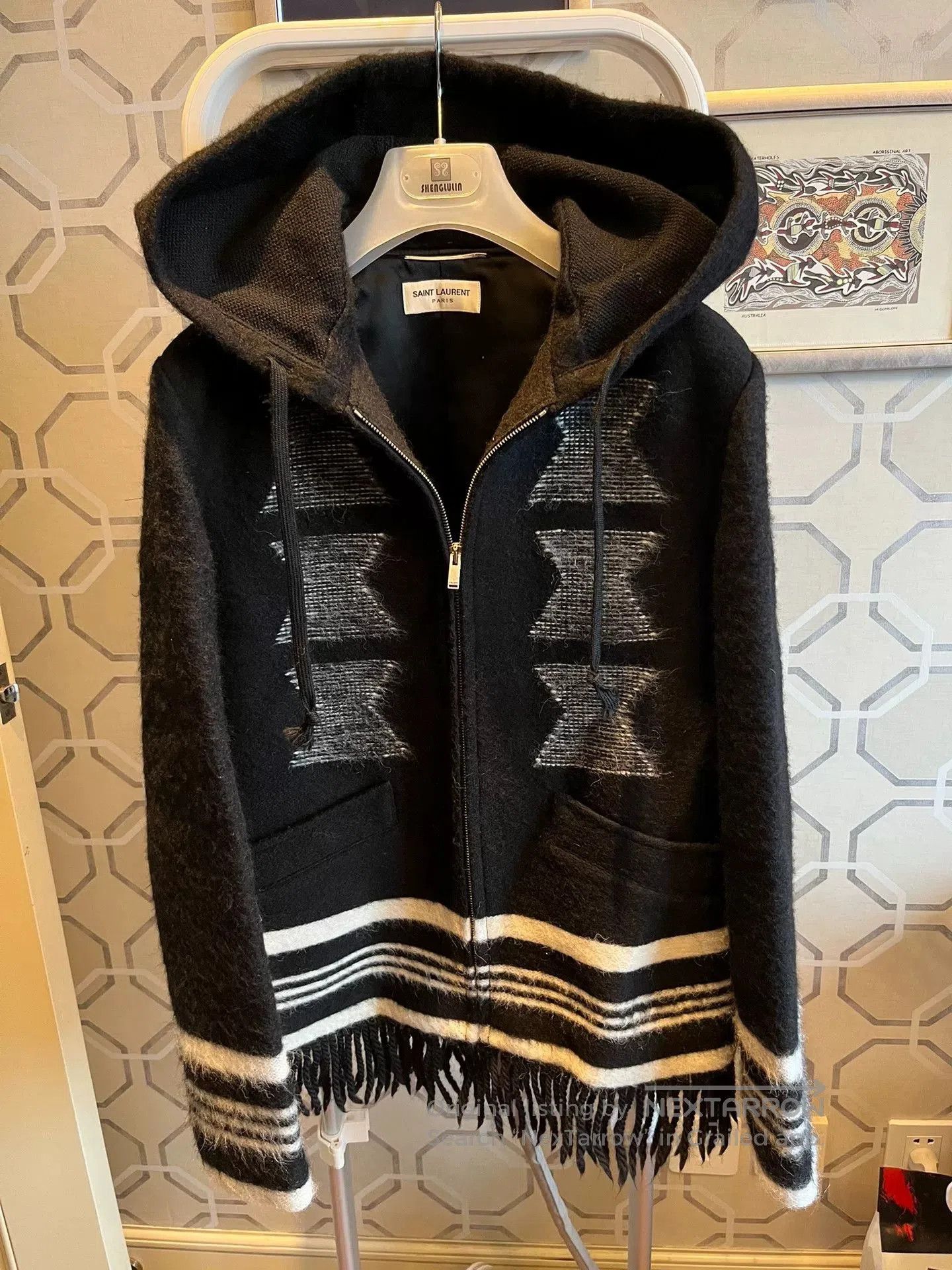 Saint Laurent Paris Saint Laurent Black White Fringe Hoodie. Size US S / EU 44-46 / 1 - 1 Thumbnail