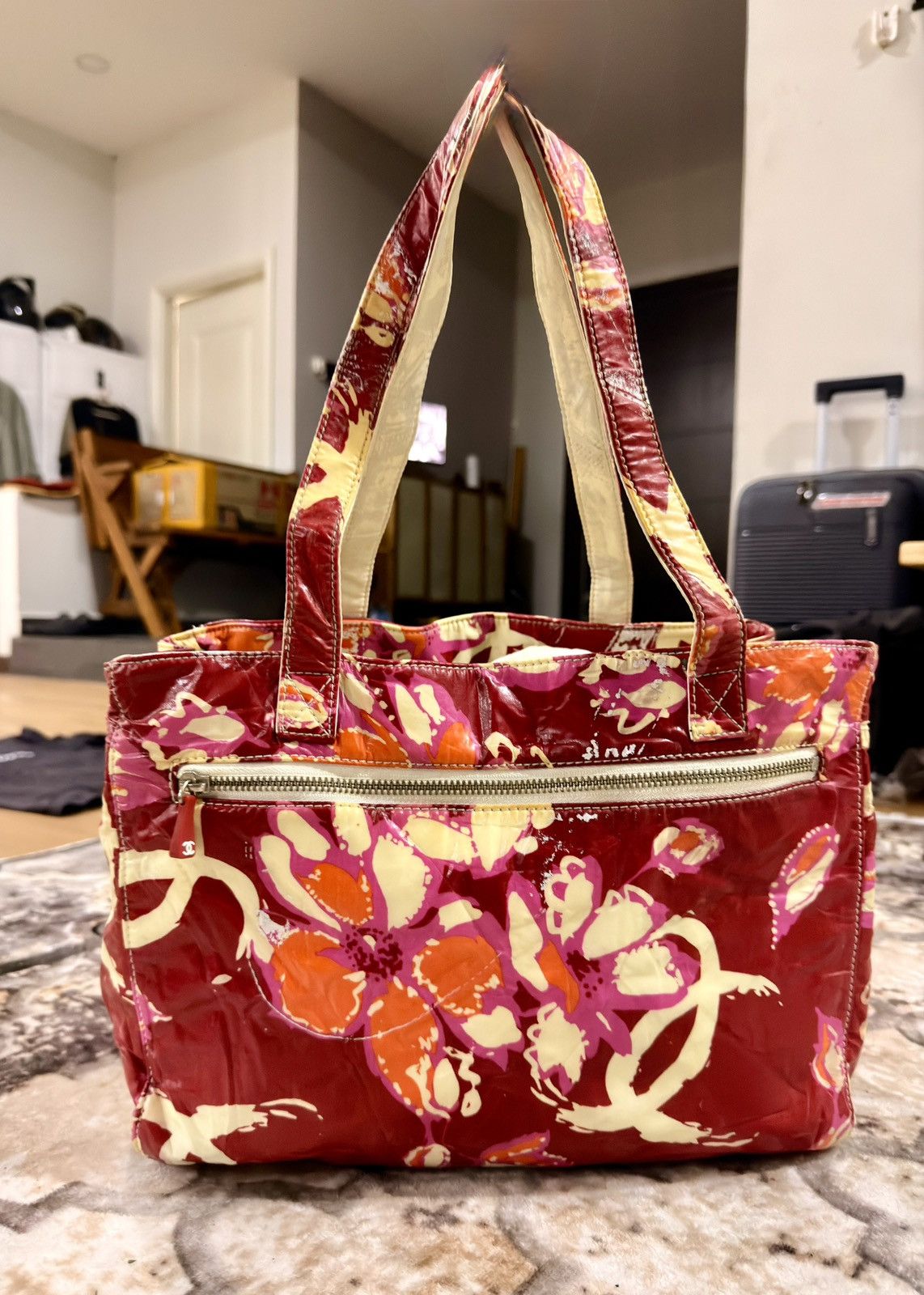 Chanel Vintage Early 2000s Nylon Floral Camellia Tote