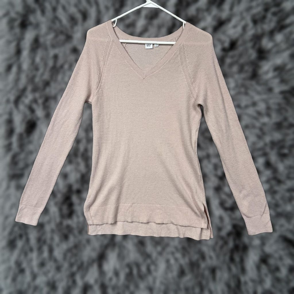 Gap Gap Sweater Womens M Pink V-Neck Raglan Waffle Knit Pullover Casual Lightweight Knit Shirt Size M / US 6-8 / IT 42-44 - 1 Thumbnail