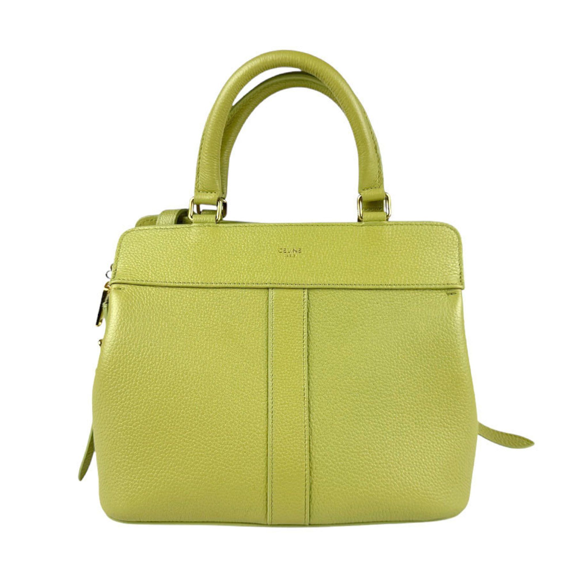 Celine Handbag Shoulder Bag Leather Yellow Green Gold Women's Z4490
