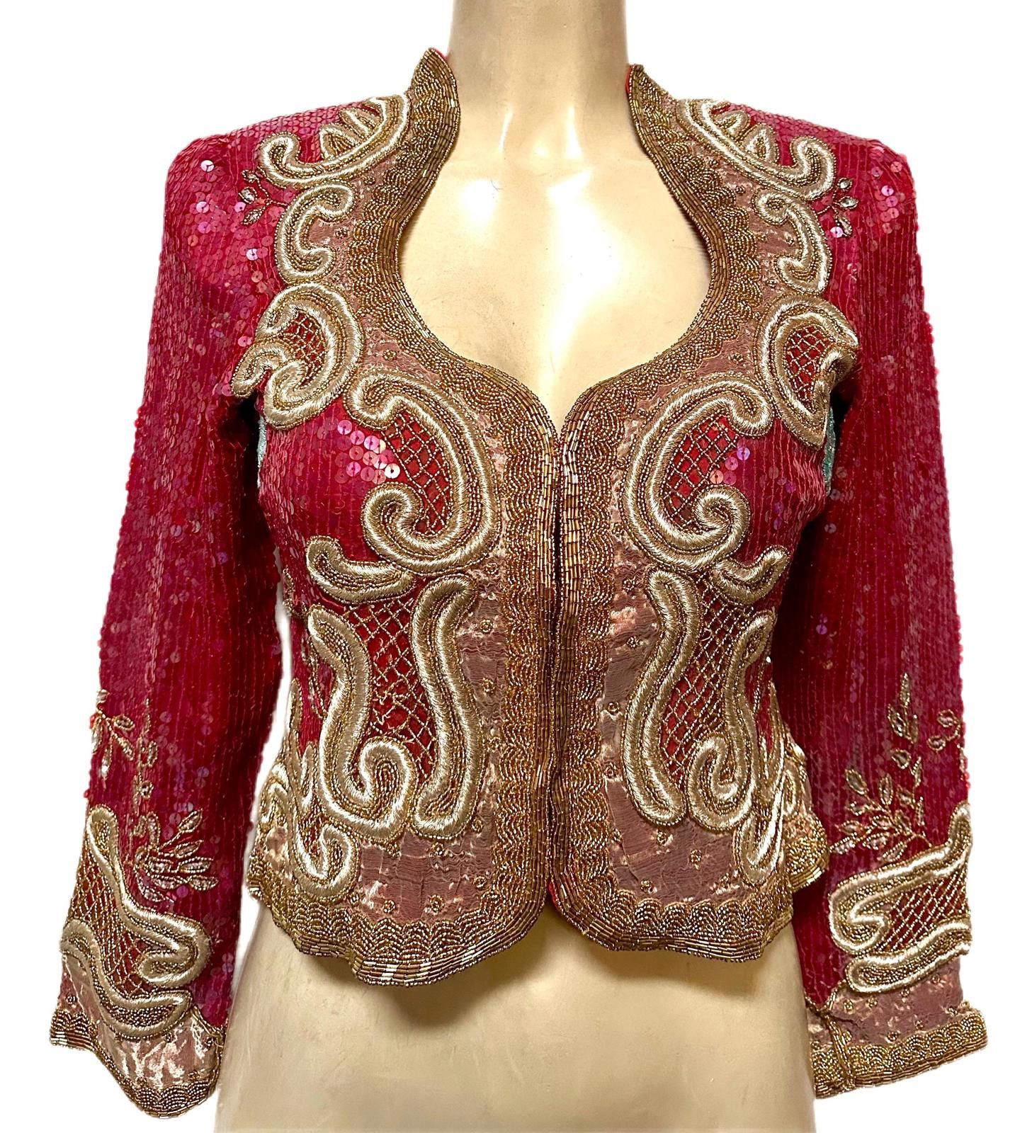 Sequin Bolero Jacket Red Gold size 8