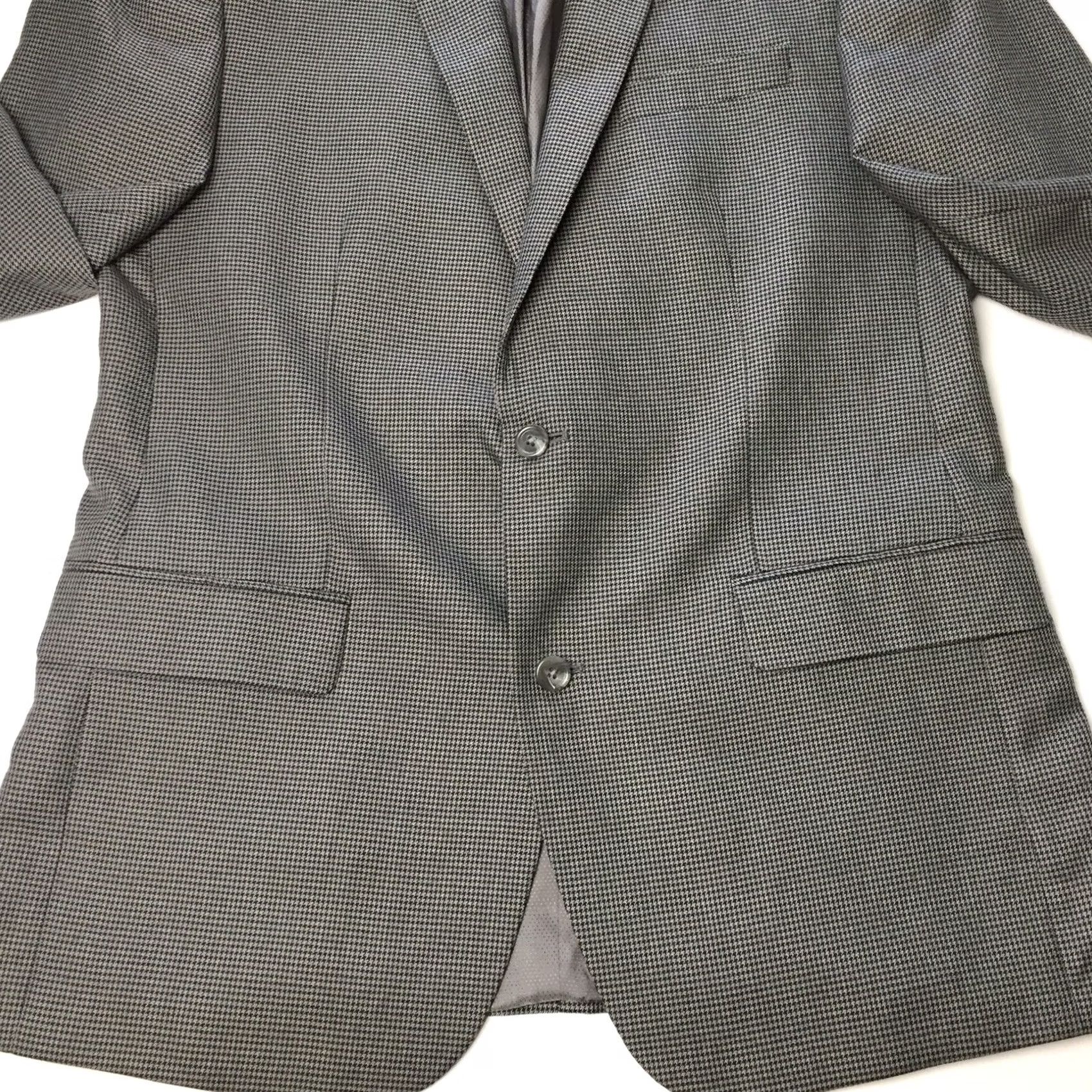 Michael Kors Michael Kors Blazer Mens 42L Gray Houndstooth 2-Button Poly Rayon Long Sleeve Notch Lapel Size 42R - 4 Thumbnail