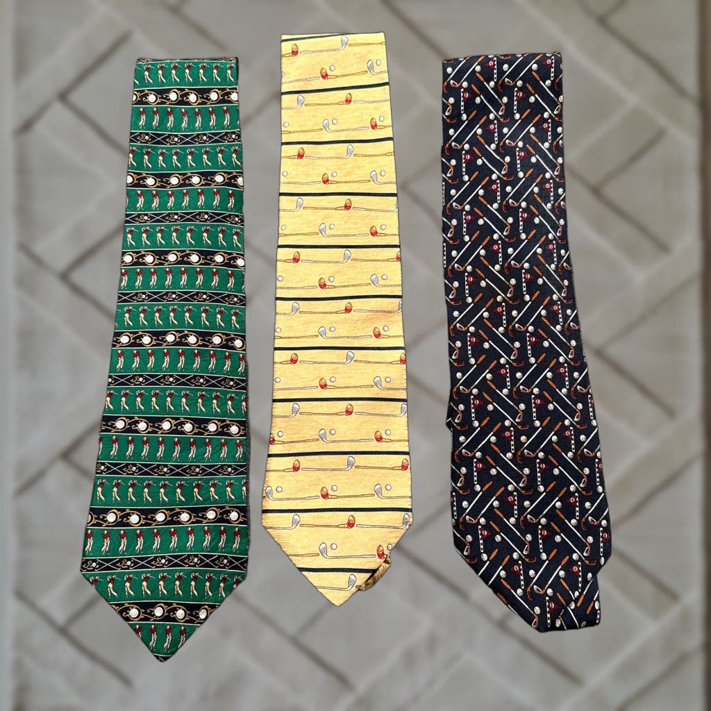 Vintage VINTAGE Crooks & Creed Golf Silk Tie Mens Striped Club Novelty 100% Silk Green Yellow Putter Handmade Size ONE SIZE - 1 Thumbnail