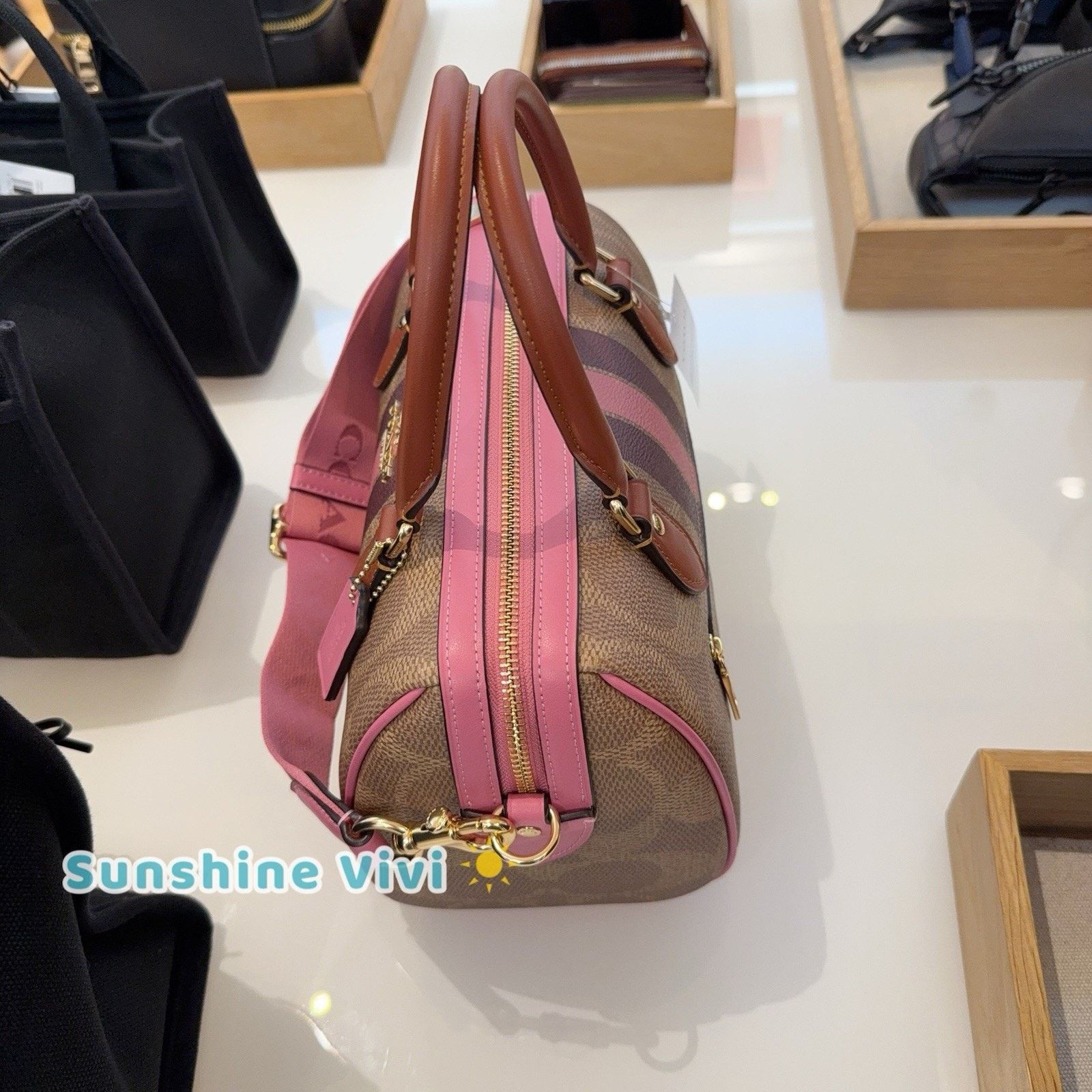 Coach NWT COACH Rowan Satchel Bag With Stripe Print Gold/Tan CBI78 Size ONE SIZE - 12 Thumbnail