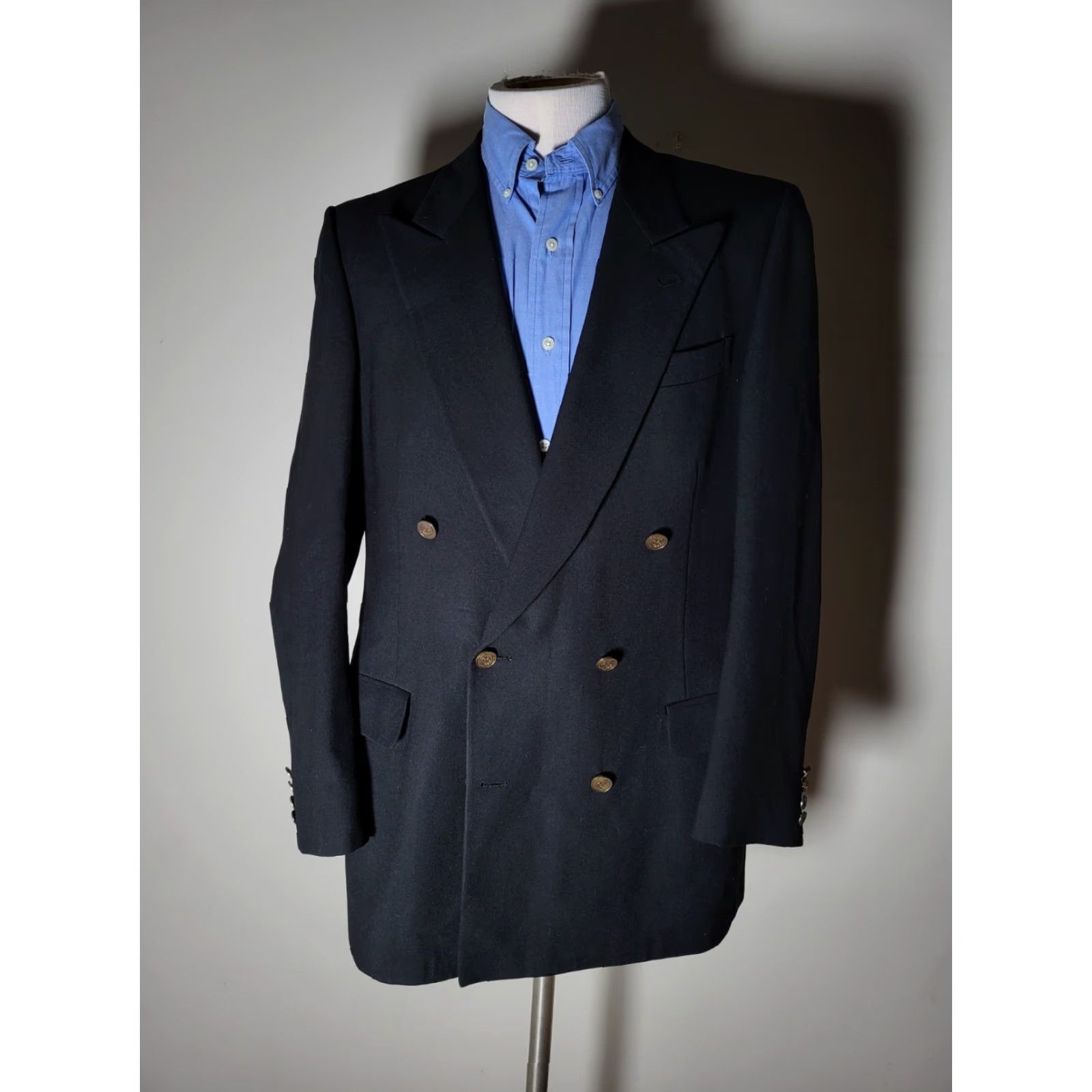 Valentino VINTAGE Valentino Double Breasted Black Flannel Blazer Jacket Coat 40L Wool Size 40R - 3 Thumbnail
