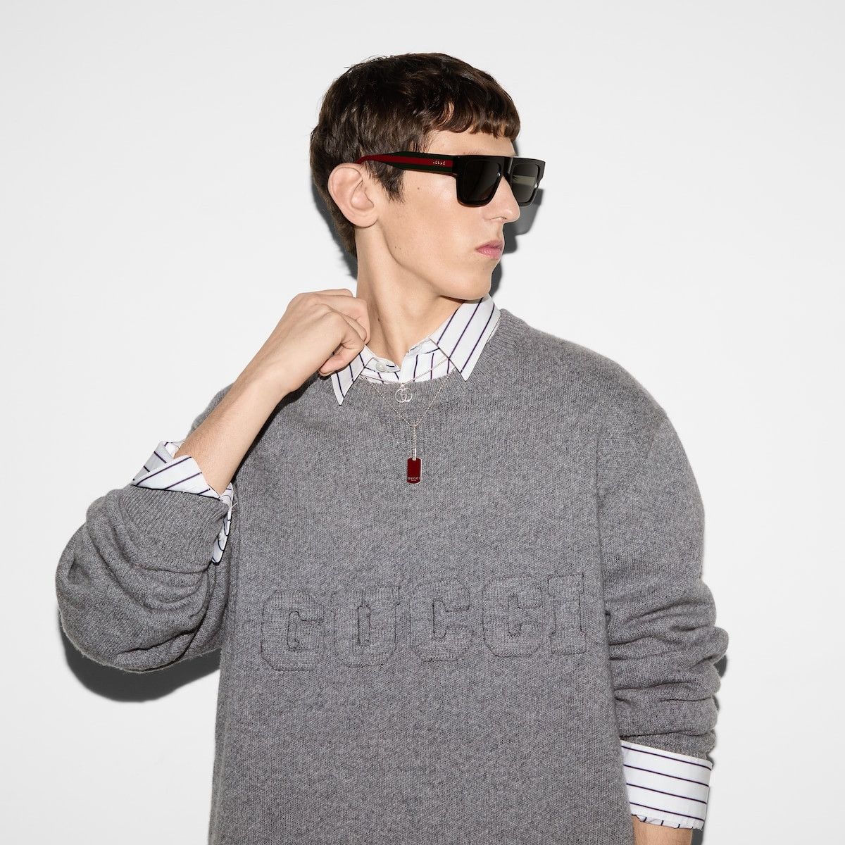 Gucci o1s1wg110925 Embroidered Wool Knit Sweater in Grey Size US XS / EU 42 / 0 - 5 Thumbnail