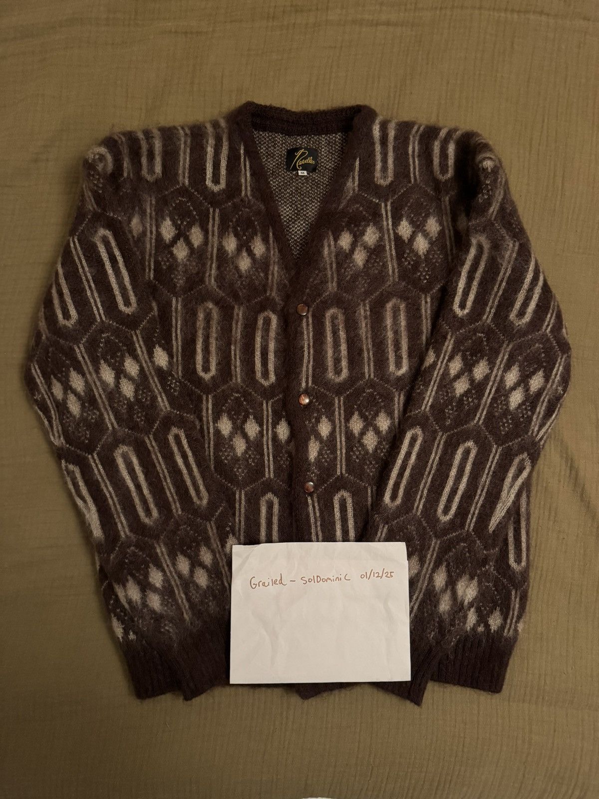 Needles Needles Mohair Cardigan - Burgundy Geometric Size US M / EU 48-50 / 2 - 1 Thumbnail