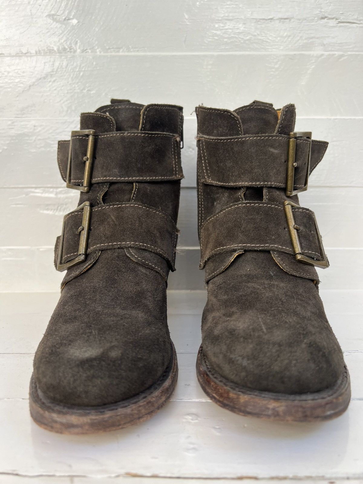 Frye Frye Sabrina Double Buckle Fatigue Leather Suede Boots Size US 10 / IT 40 - 2 Thumbnail