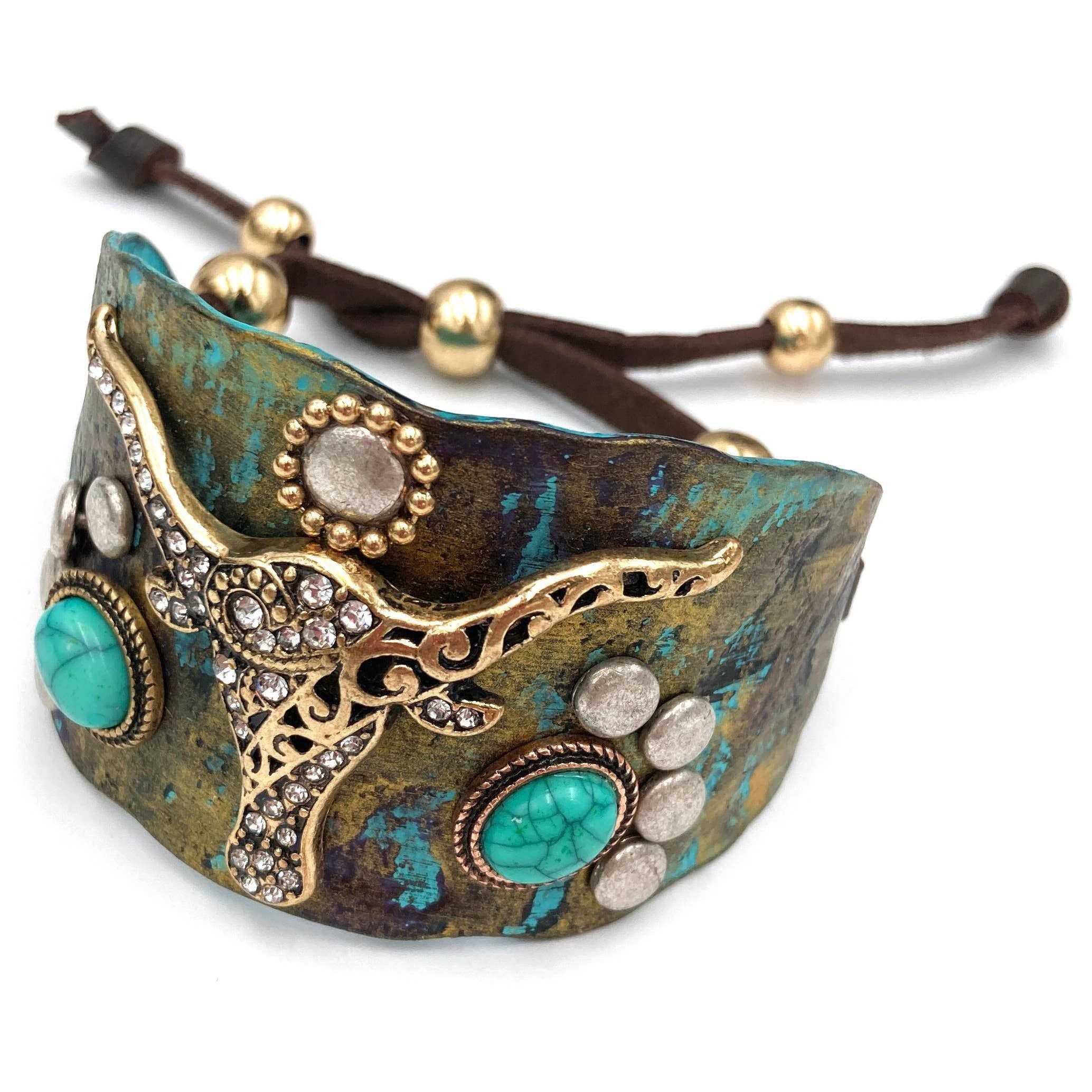 Other Longhorn Turquoise Western Cuff Bracelet with Adjustable Lea Size ONE SIZE - 8 Thumbnail