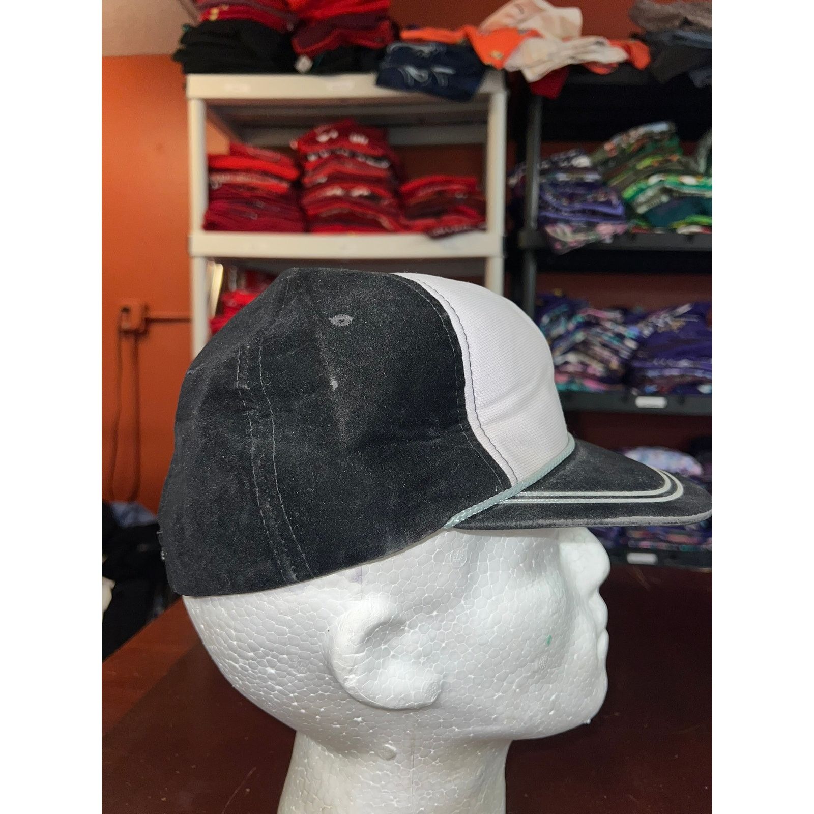 Vintage Vintage White Black Blank Snapback Hat Cap VTG Broken Brim Size ONE SIZE - 6 Thumbnail