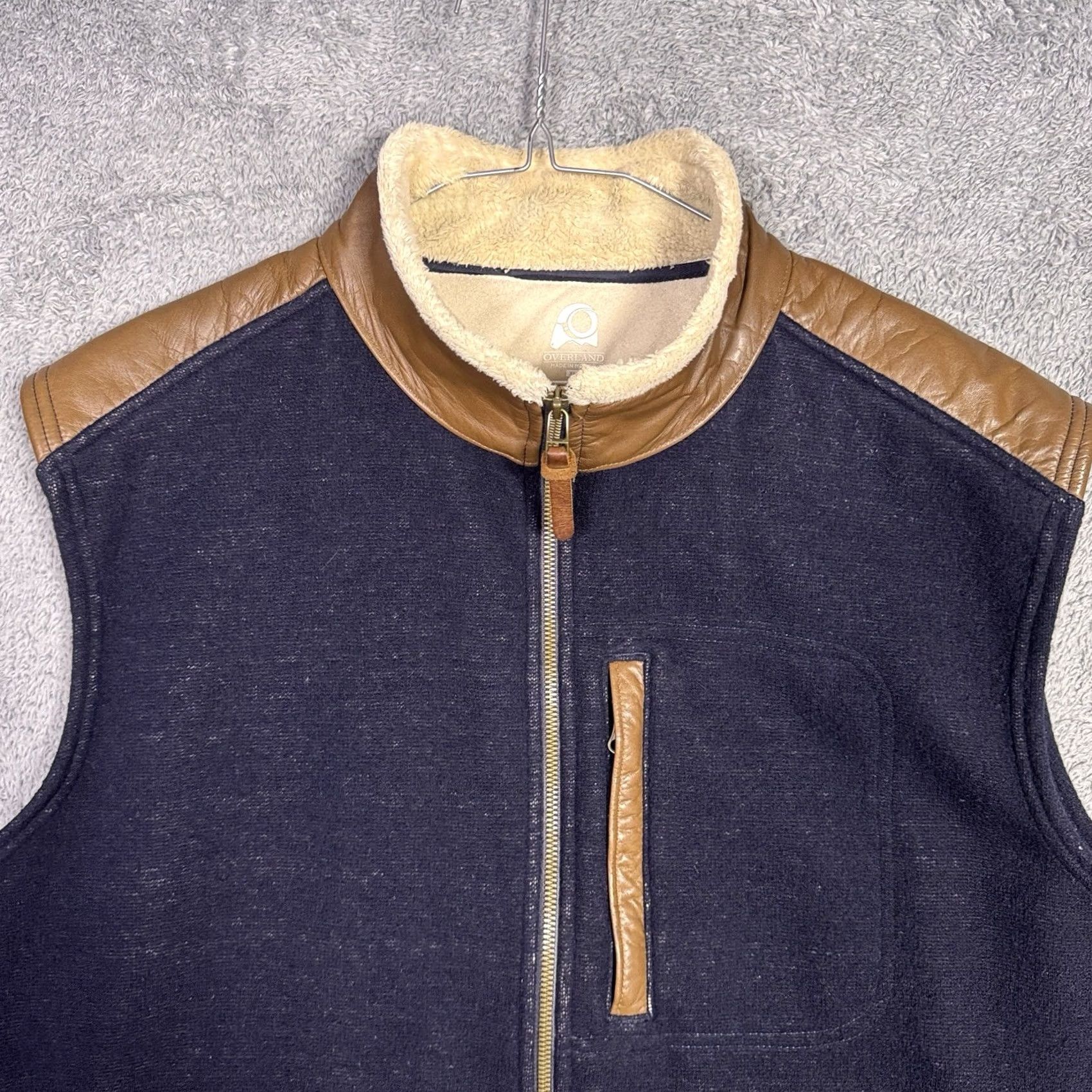 Vintage Overland Vest Mens M Wool Leather Trim Outdoor Rugged Full Zip Fur Fleece Knit Size US M / EU 48-50 / 2 - 4 Thumbnail
