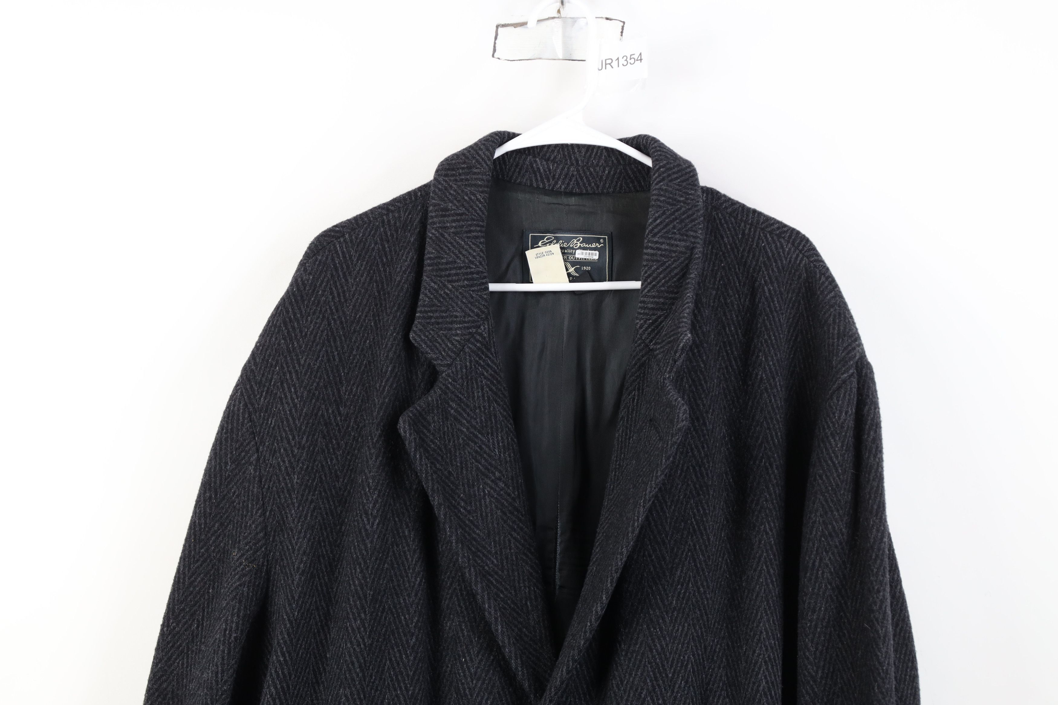 Eddie Bauer Vintage 90s Eddie Bauer Herringbone Overcoat Jacket Black Size US XL / EU 56 / 4 - 2 Thumbnail