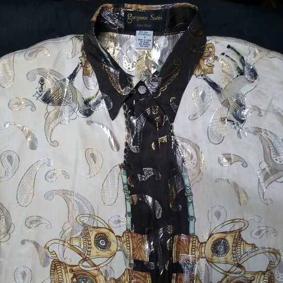 Vintage Vintage Gorgeous Satin Horse Equestrian Metallic Gold Shirt Size US S / EU 44-46 / 1 - 1 Thumbnail