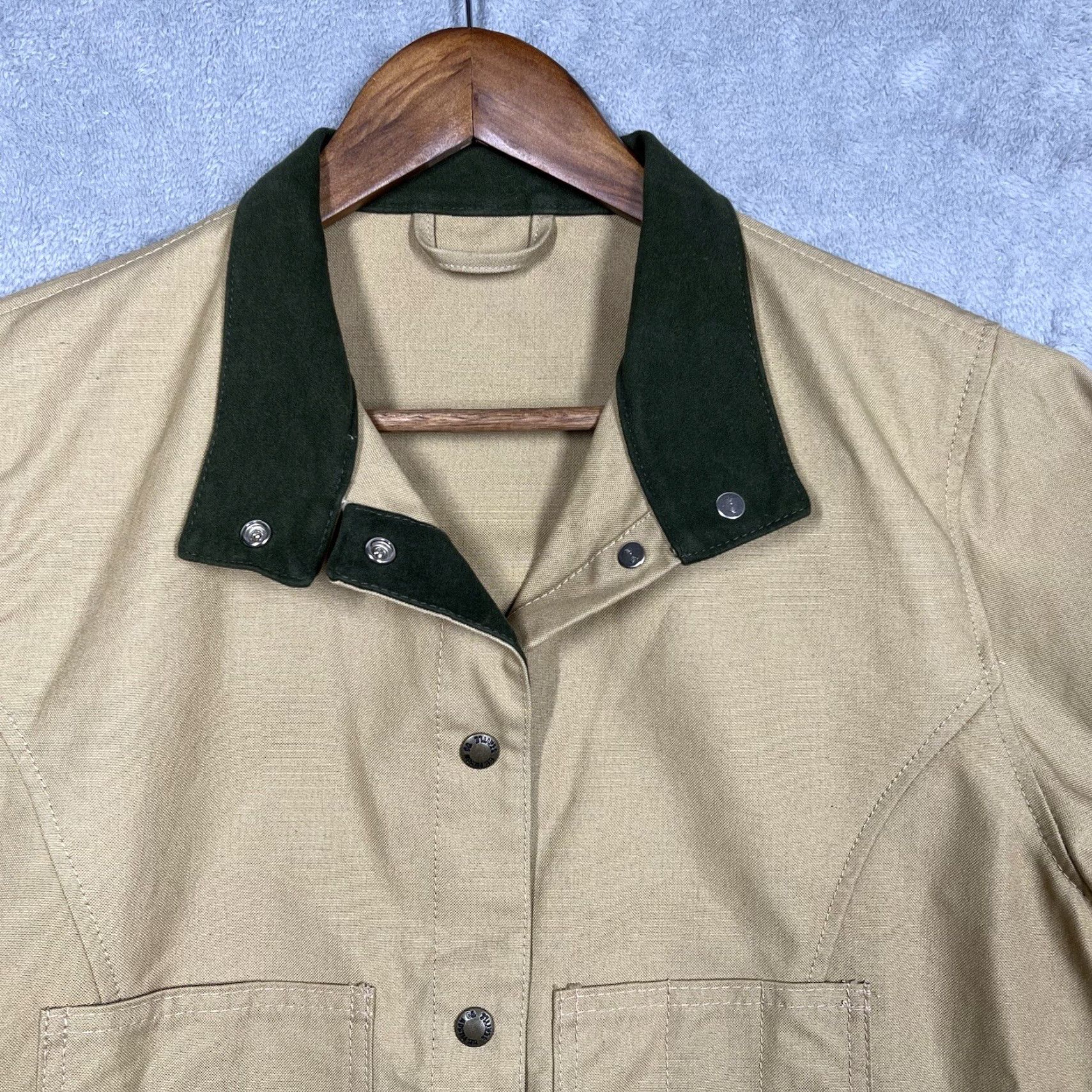 Filson Filson Tin Cloth Women's Jacket Style 20011 Button Front Green Trim Tan Cotton Canvas Work Womens Size L / US 10 / IT 46 - 2 Thumbnail
