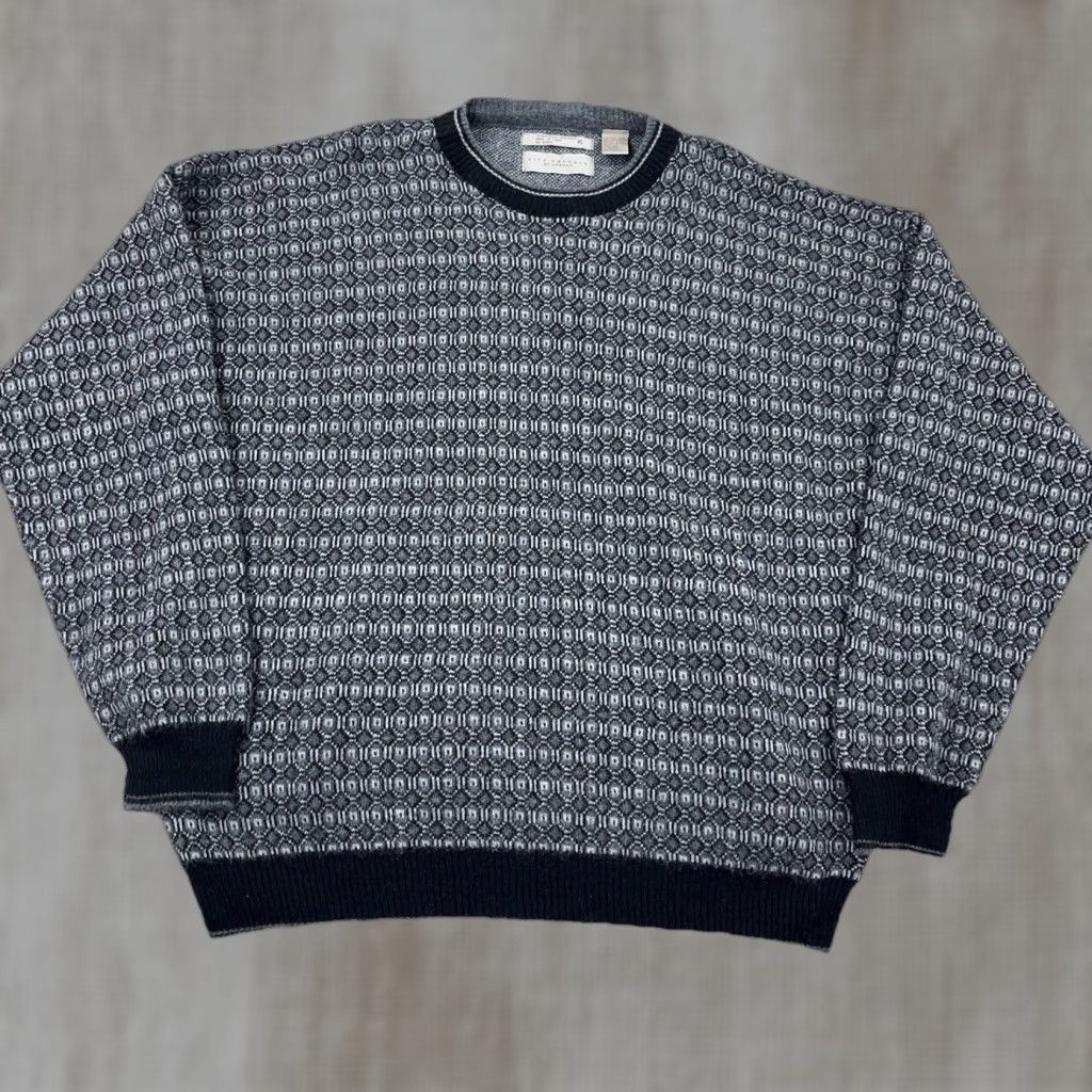 Vintage VINTAGE Grandpa Sweater Men XL Gray Wool Blend Geometric Knit 90s Y2K Cosby Hagger Pullover Crew Neck Mens Size US XL / EU 56 / 4 - 1 Thumbnail