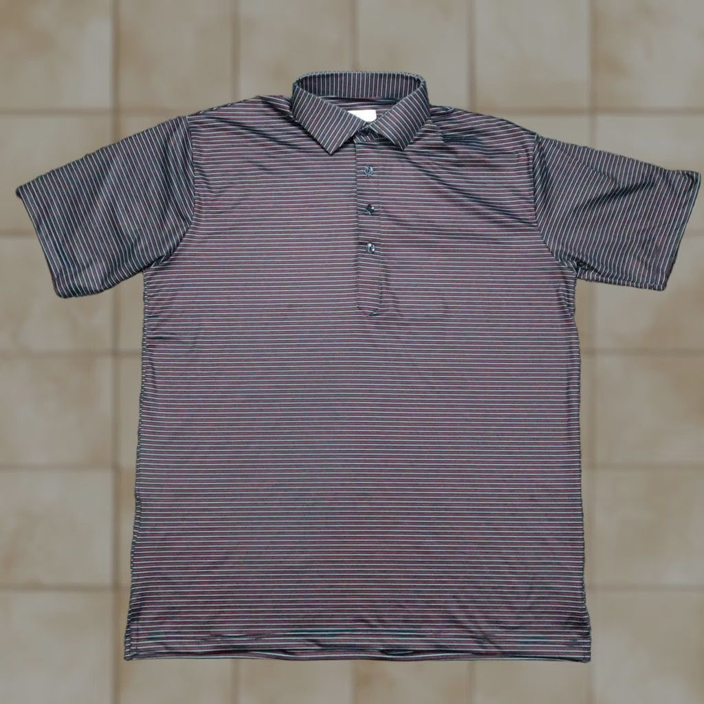 CO Collars & Co. Shirt Mens Medium Blue Striped Polo Short Sleeve Dress Collar Satin/Stretch Polyester Spandex Size 40R - 1 Thumbnail