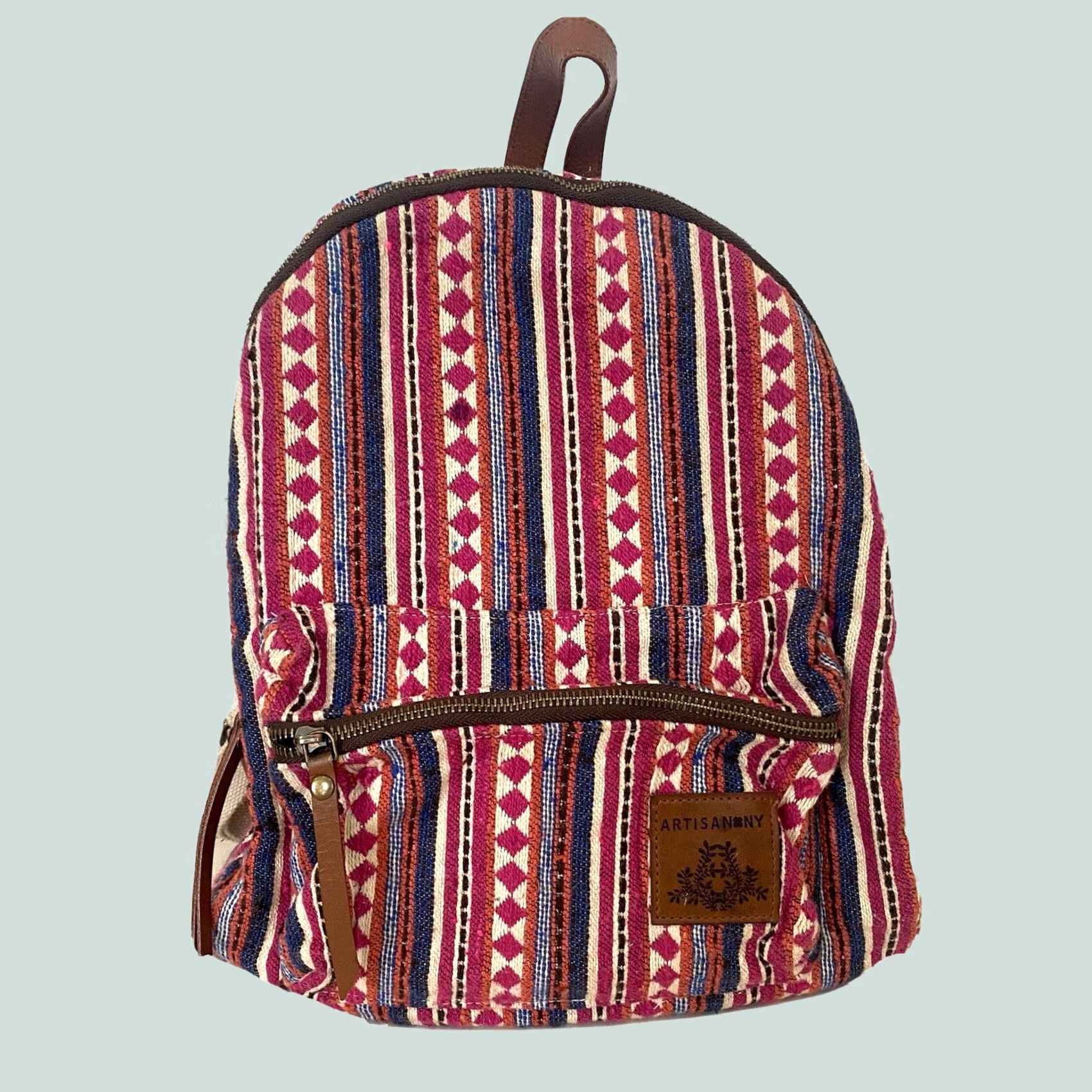Pinko Artisan NY Backpack Women’s Boho Pink Multicolor Woven Leather Accents Bag Book Bag Size ONE SIZE - 1 Thumbnail