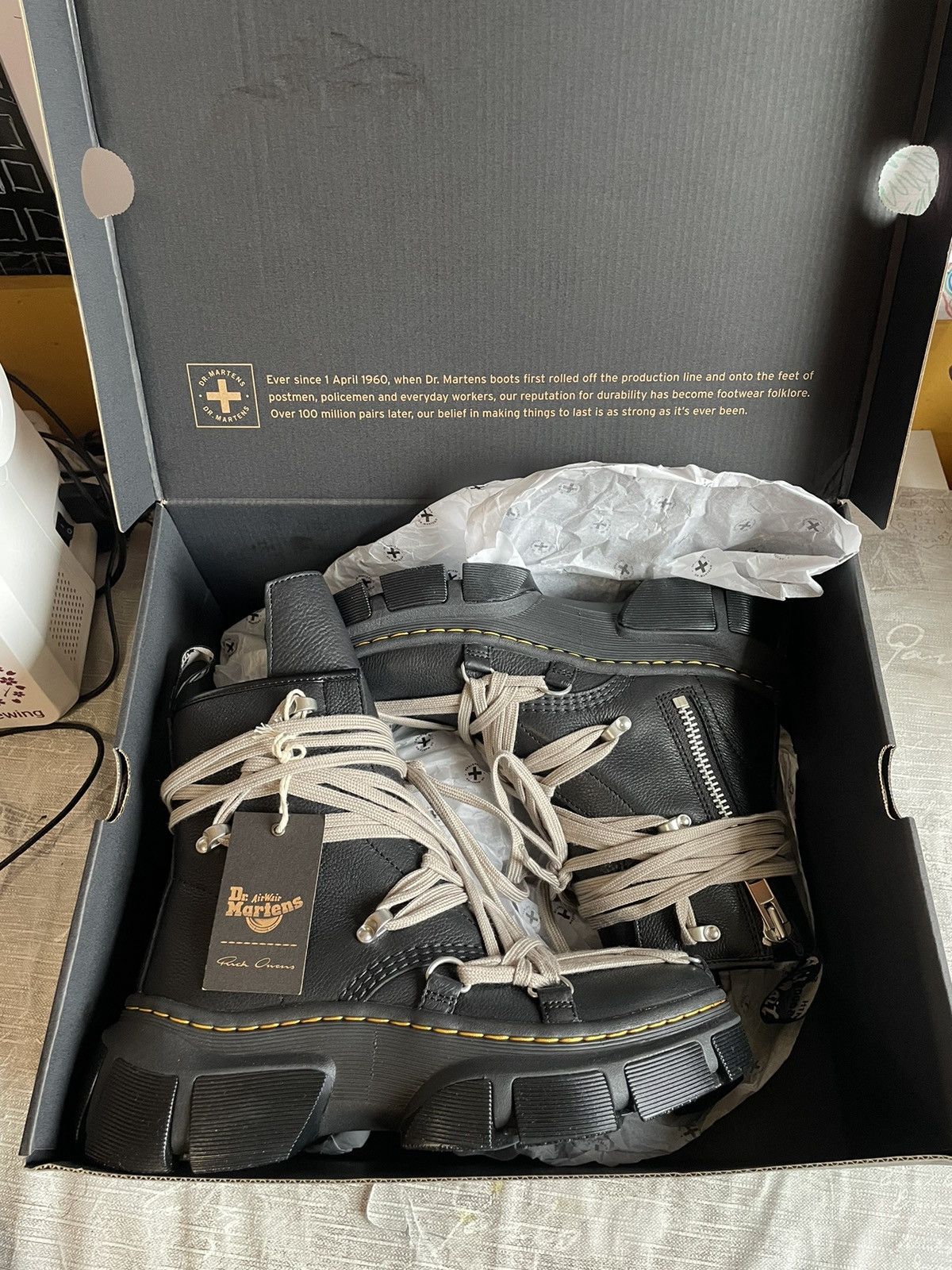 image of Dr Martens x Rick Owens Dr. Martens 1460 Dmxl Mega Lace Boot in Black, Men's (Size 8)